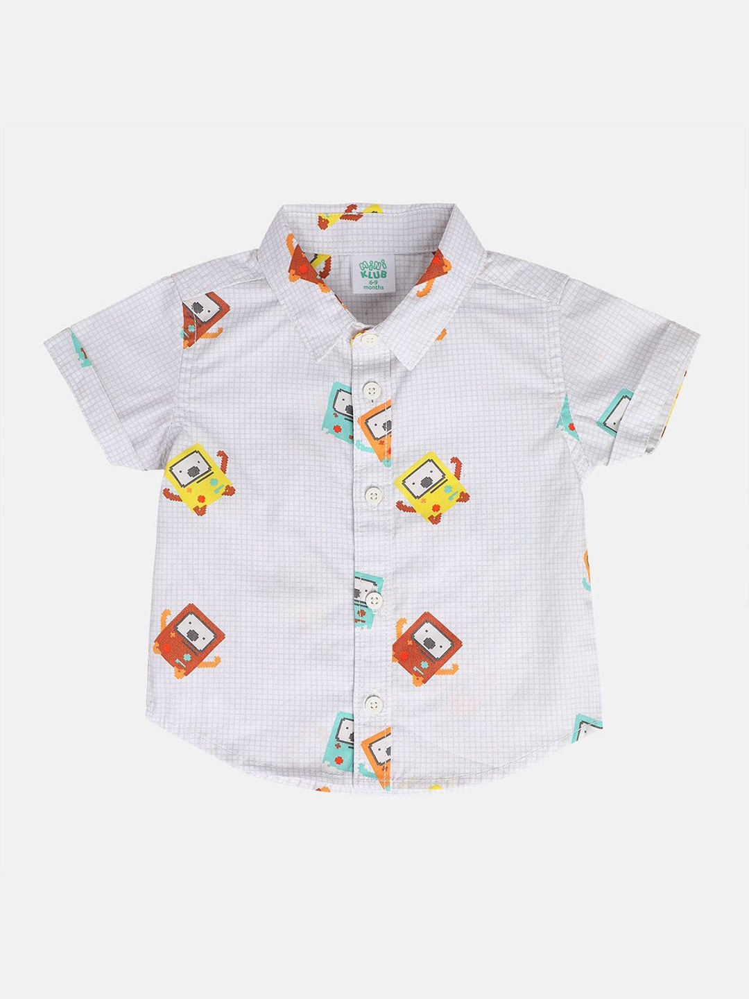 

MINI KLUB Boys Spread Collar Conversational Printed Cotton Casual Shirt, White