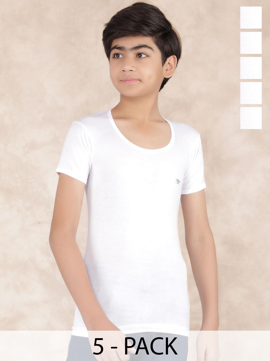 

Dollar Boy Undershirt Round Neck Solid Innerwear Vests Pack Of 5, White
