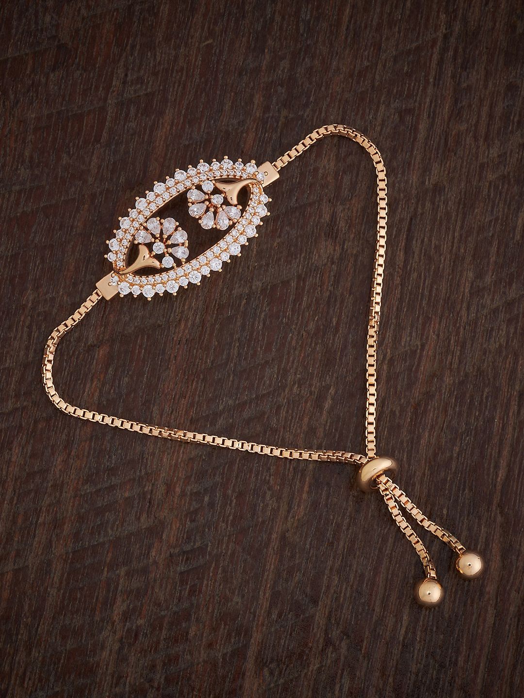 

Kushal's Fashion Jewellery Gold-Plated Cubic Zirconia Studded Link Bracelet, Grey