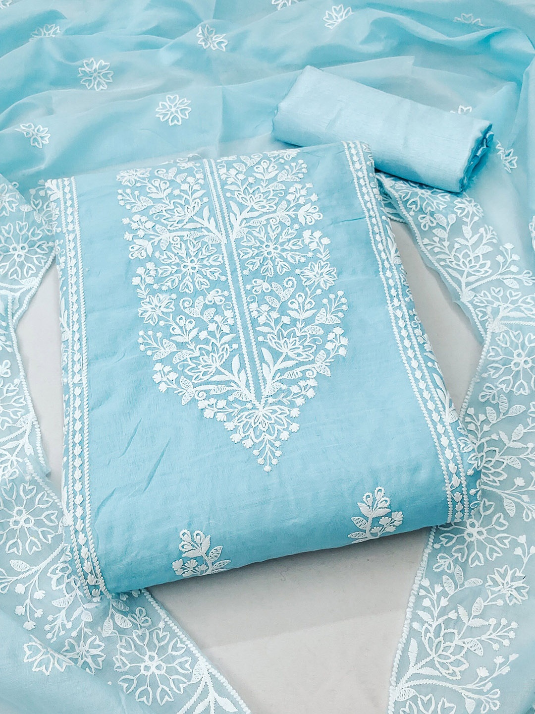 

KALINI Floral Embroidered Unstitched Dress Material, Blue