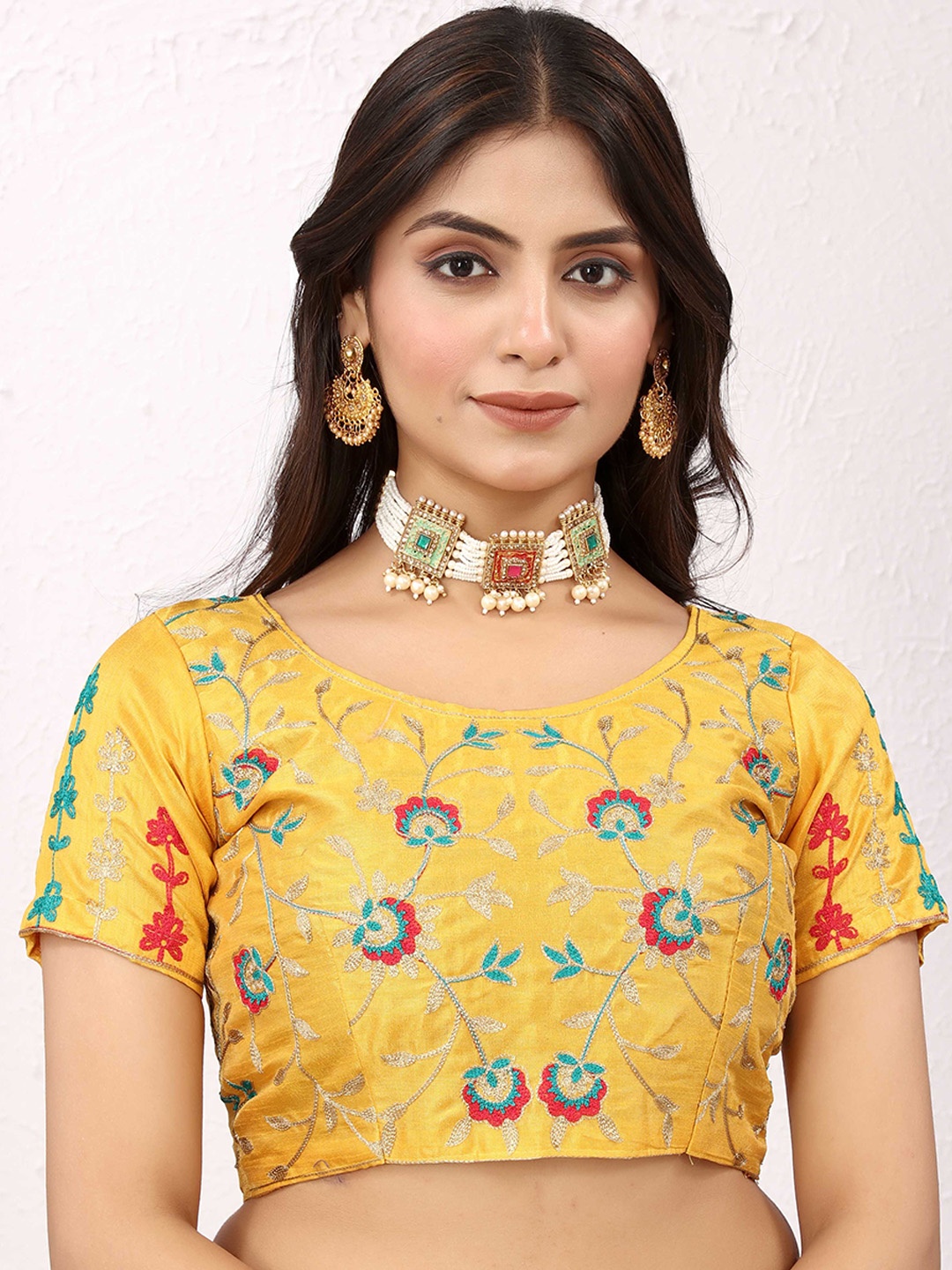 

Globon Impex Embroidered Silk Saree Blouse, Yellow