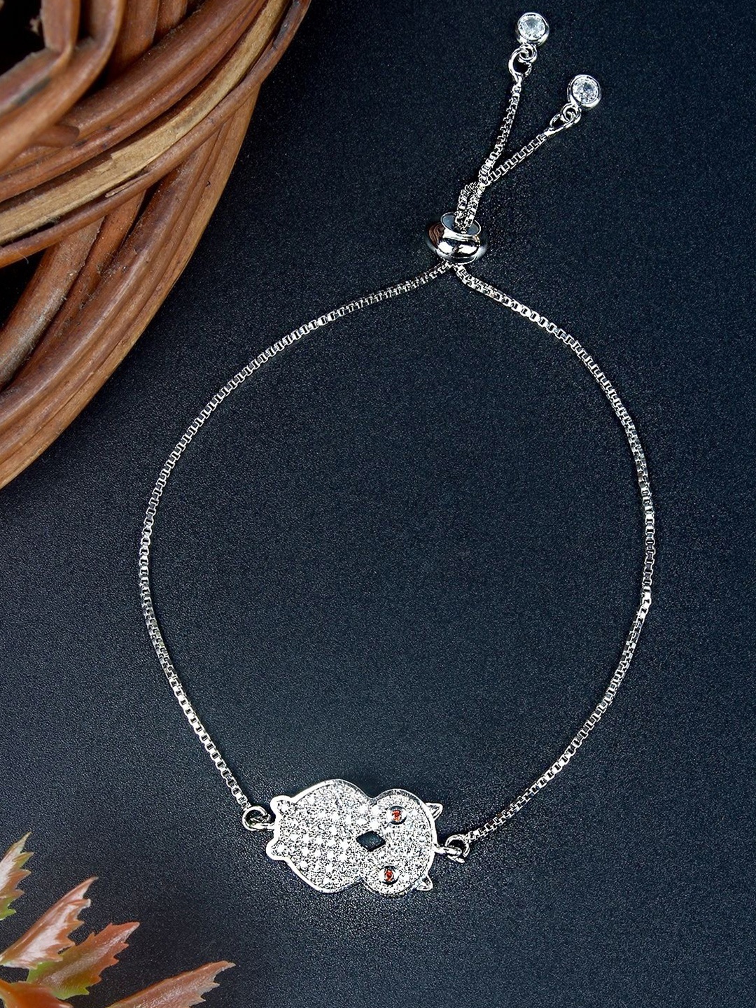 

KPOP Women Brass Cubic Zirconia Silver-Plated Charm Bracelet