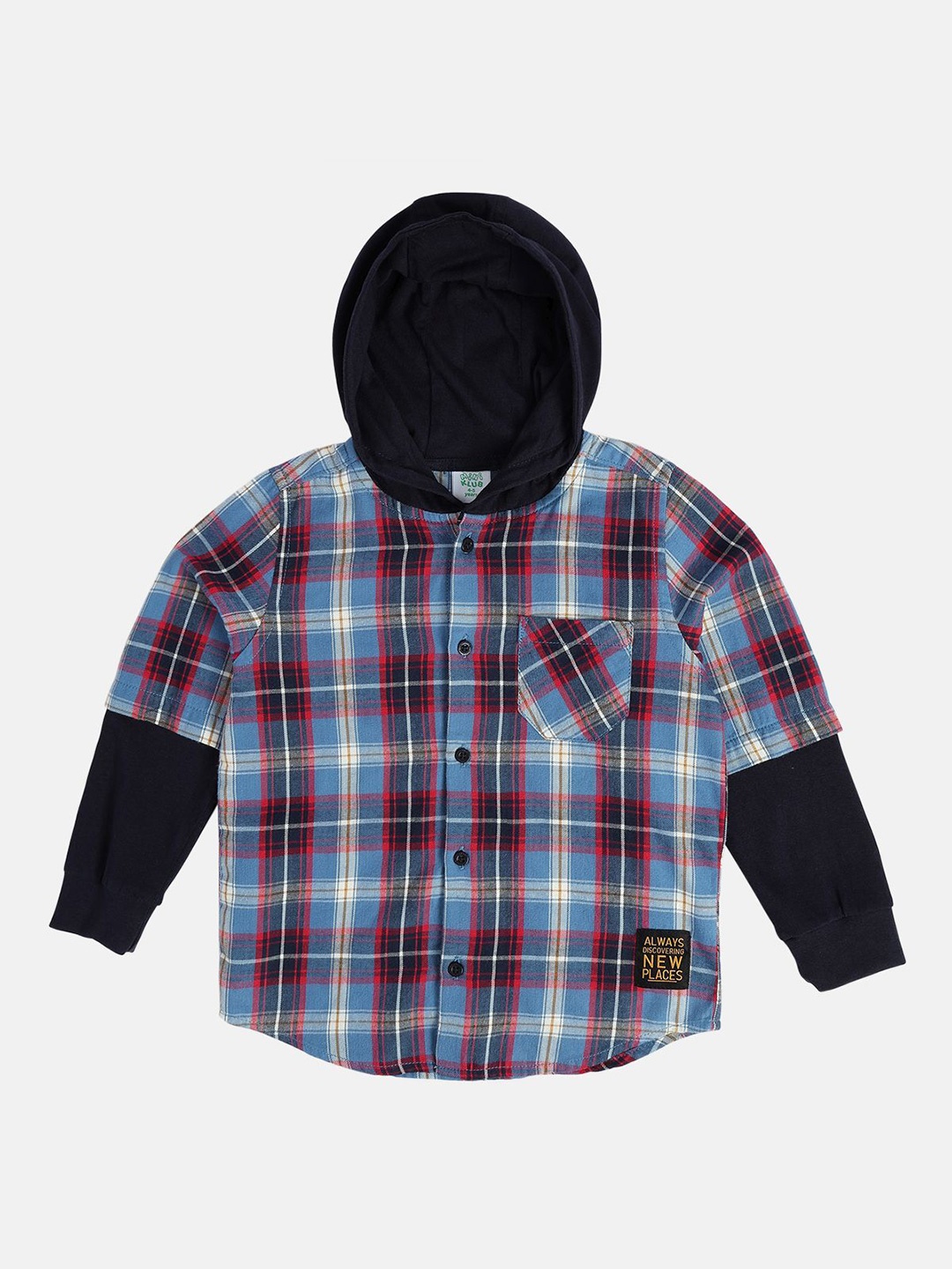 

MINI KLUB Boys Hood Tartan Checked Cotton Casual Shirt, Blue