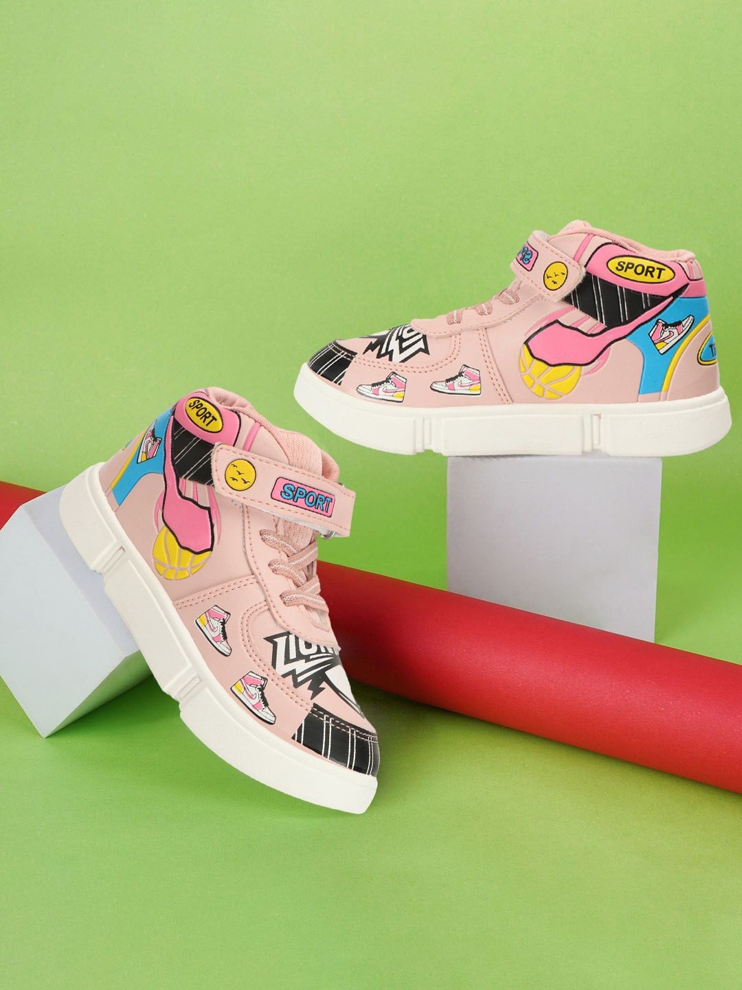 

BAESD Girls Printed Lace-Up Regular Sneakers, Pink