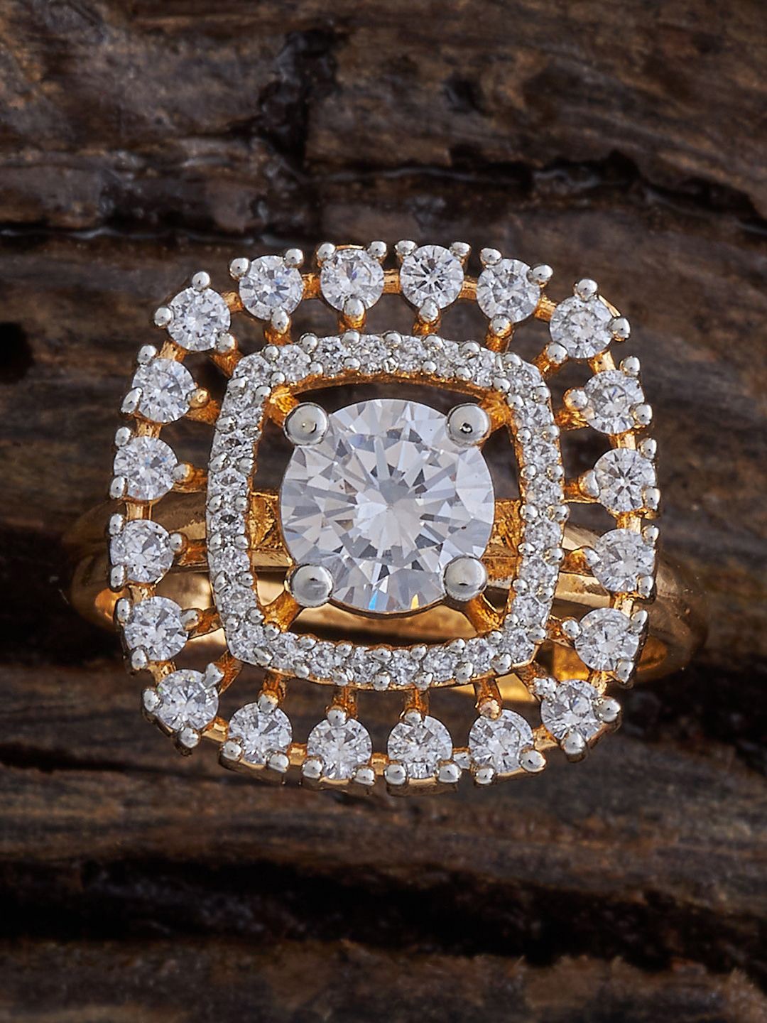 

Kushal's Fashion Jewellery Gold-Plated CZ-Studded Adjustable Finger Ring