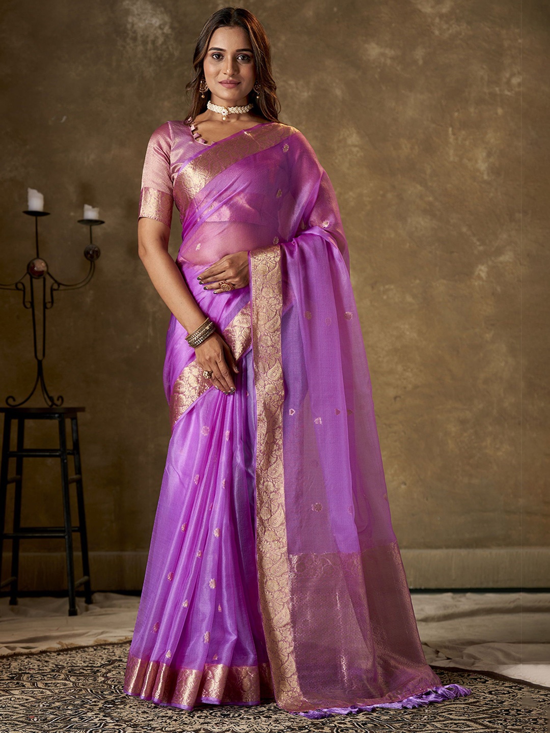 

KAYOMMI Ethnic Motifs Zari Banarasi Saree, Purple