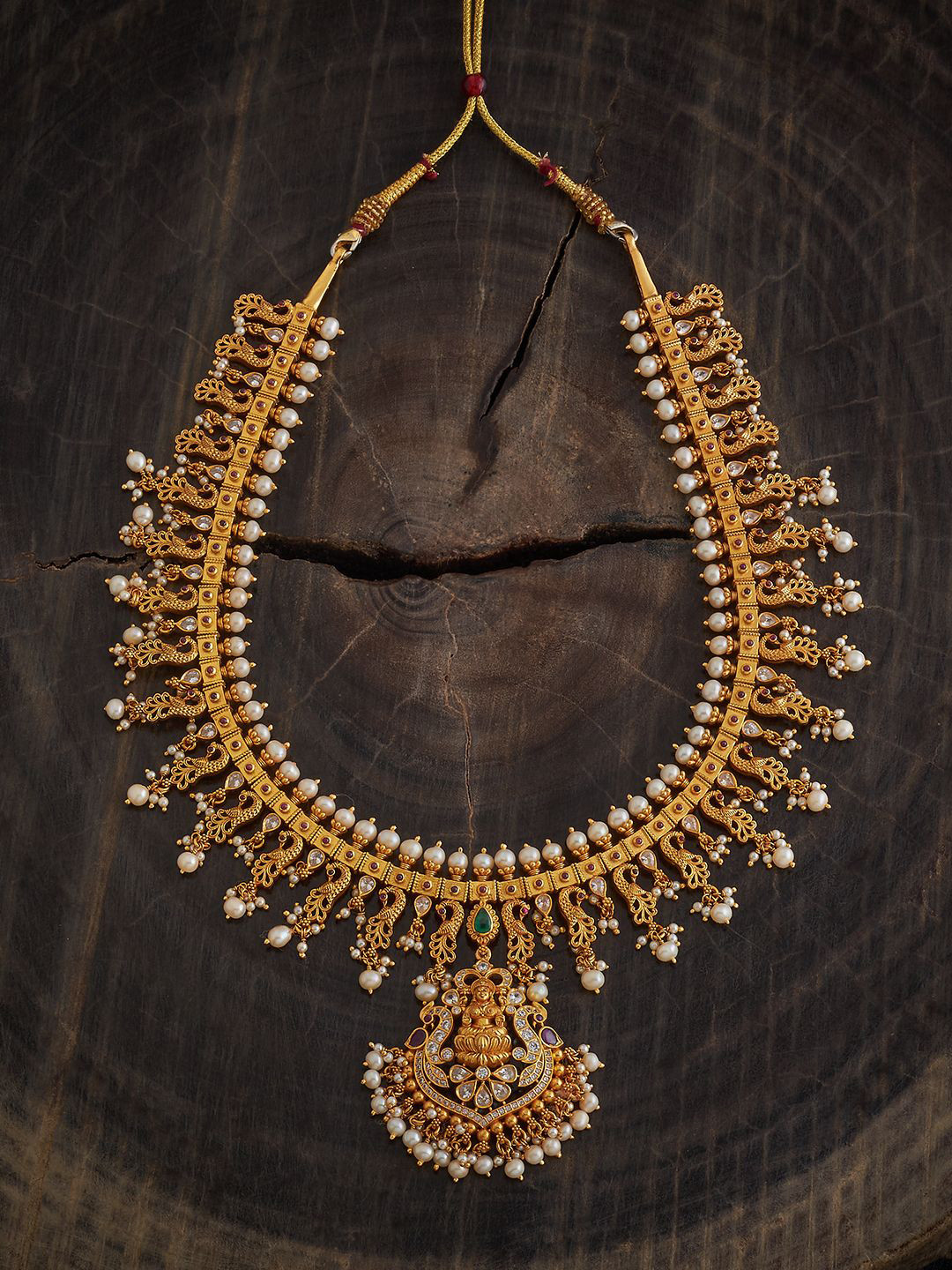 

Kushal's Fashion Jewellery 92.5 Pure Silver Gold-Plated Cubic Zirconia Temple Necklace