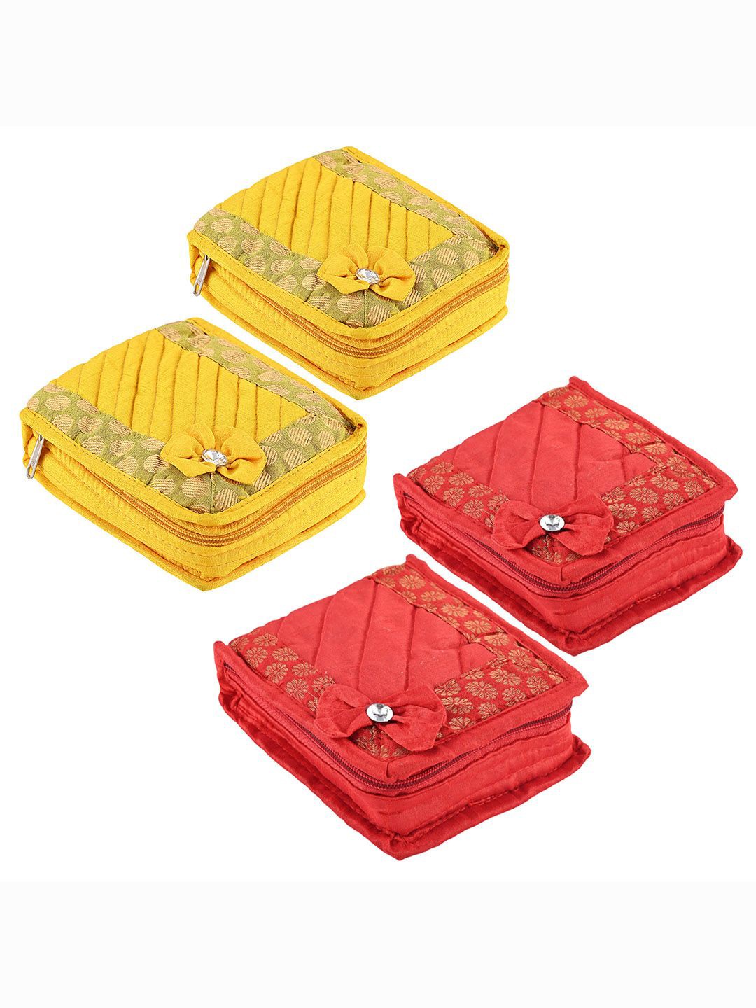 

Kuber Industries Yellow & Red 4 Pieces Floral Self Design Jewellery Organisers