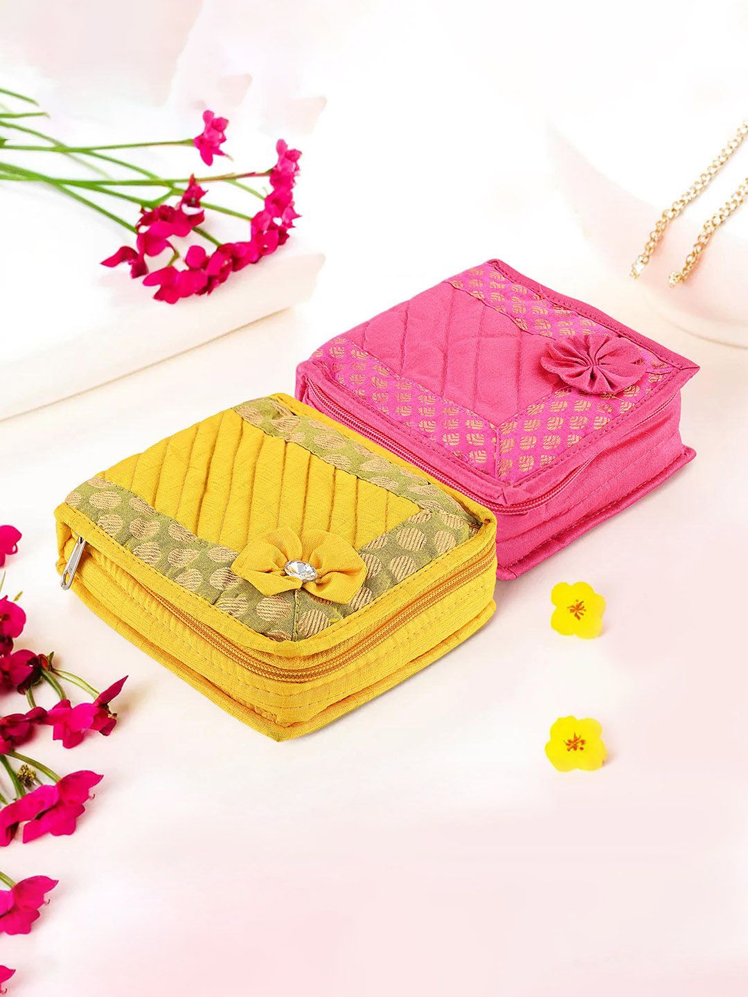 

Kuber Industries Yellow & Pink 2 Pieces Printed Wardrobe Jewellery Organisers