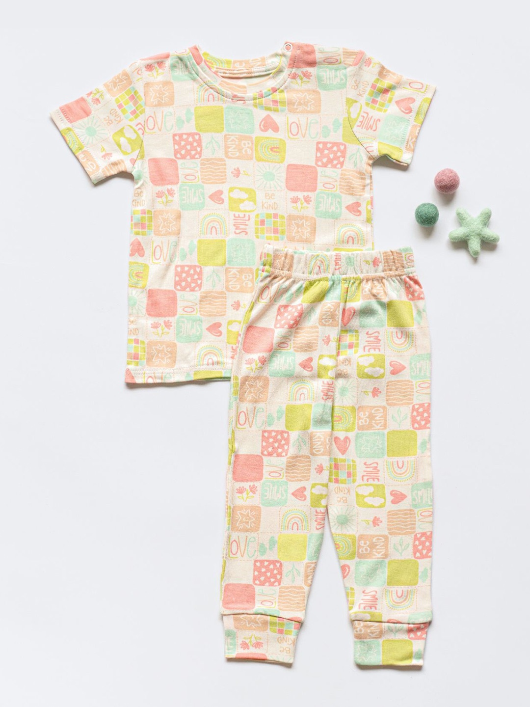 

cocoon care Kids Printed Organic Cotton T-Shirt with Pyjama, Beige