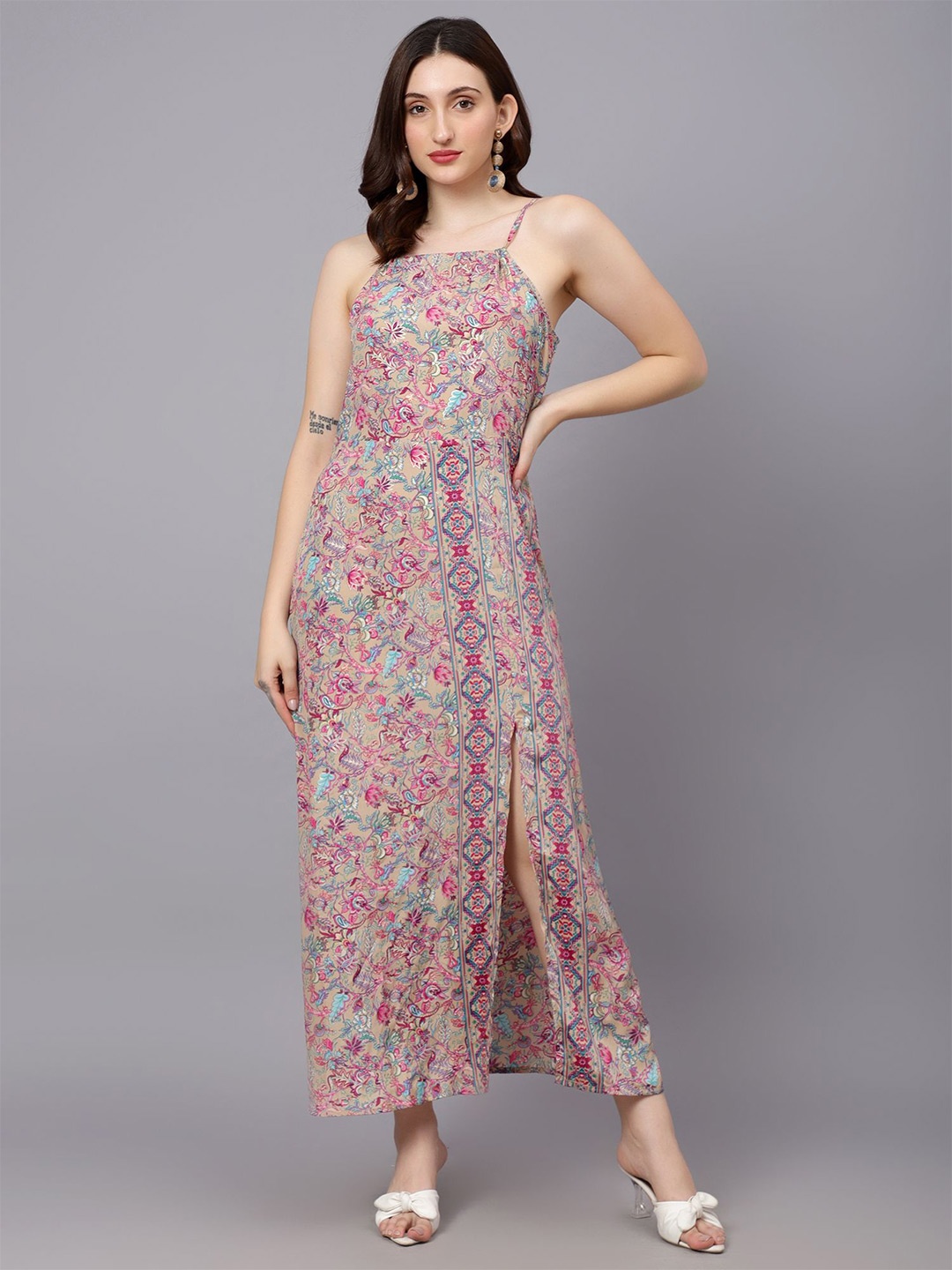 

Kotty Women Graphic Printed A-Line Maxi Dress, Beige