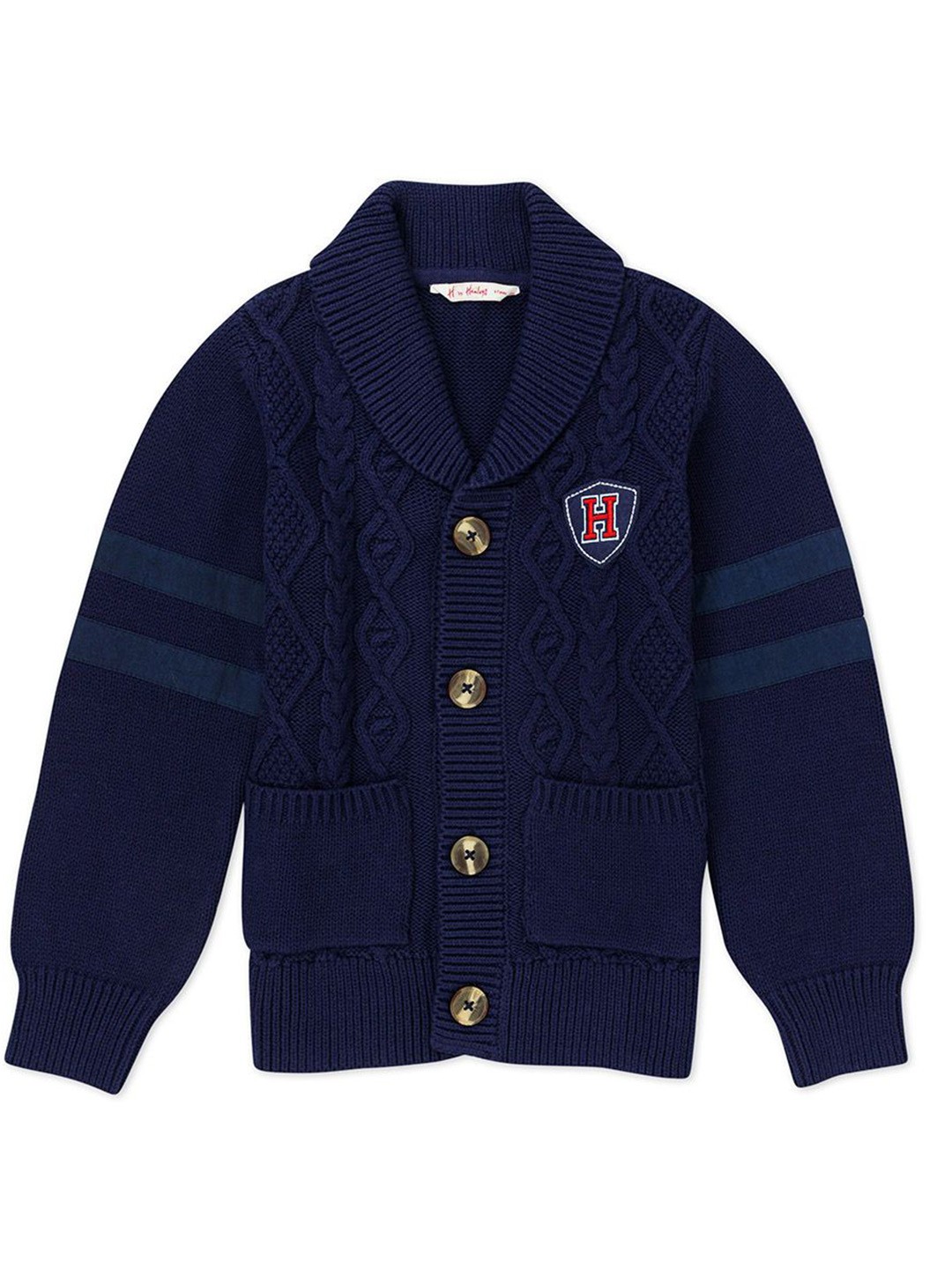 

H By Hamleys Boys Cotton Cable Knit Cardigan, Navy blue