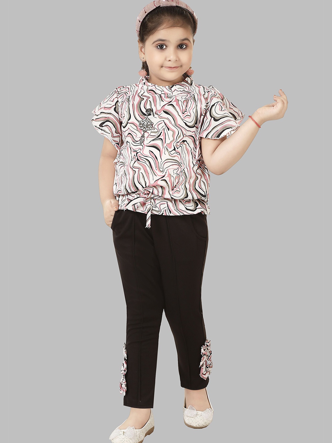 

CELEBRITY CLUB Girls Abstract Printed High Neck Cotton Blend Clothing Set, Red