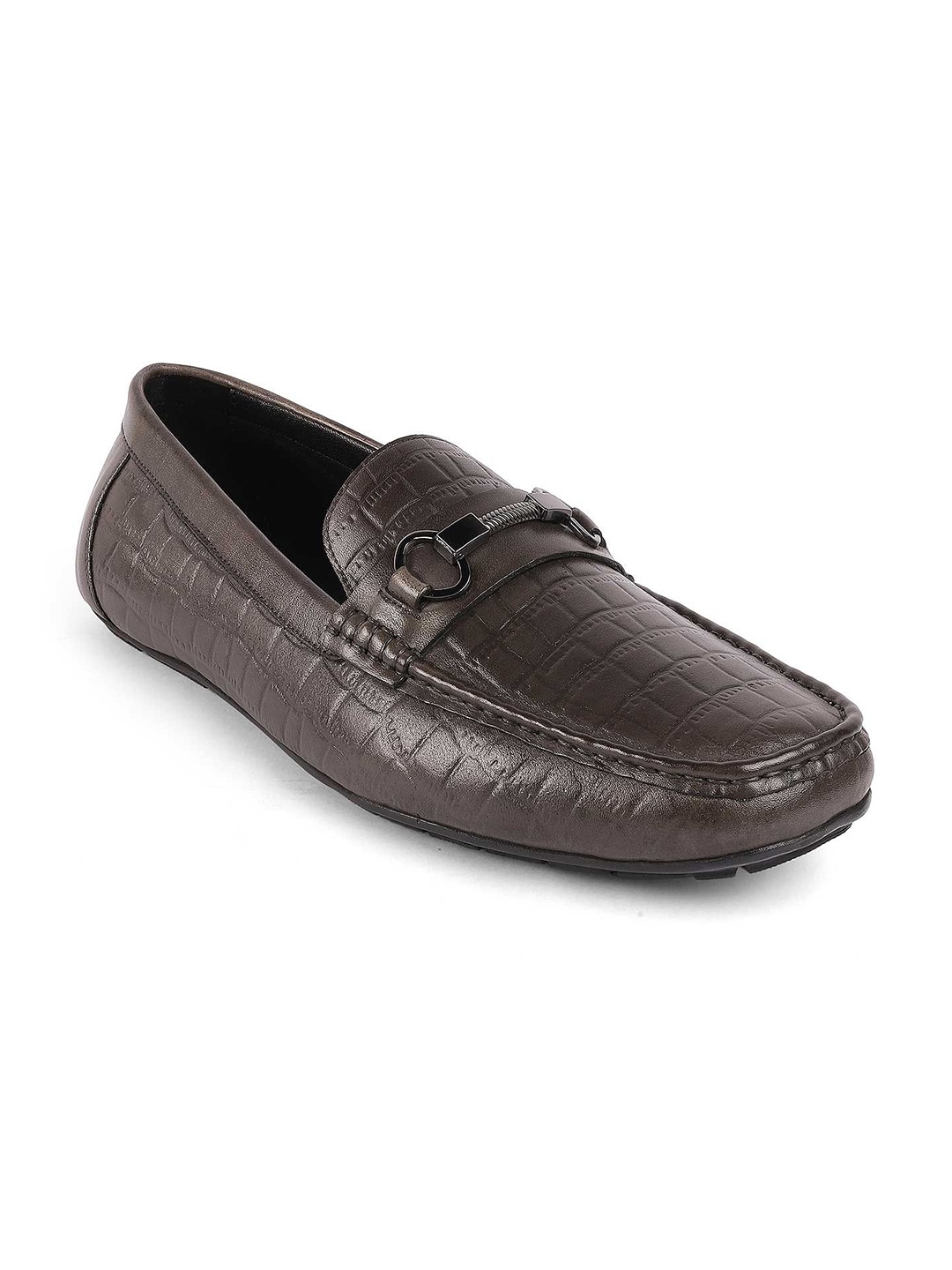 

Tresmode Men Round Toe Leather Loafers, Grey