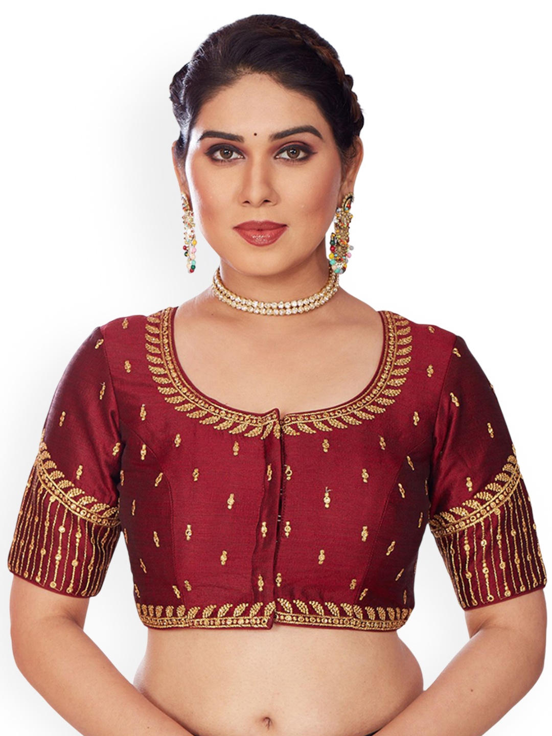 

Mmore Embroidered Saree Blouse, Maroon