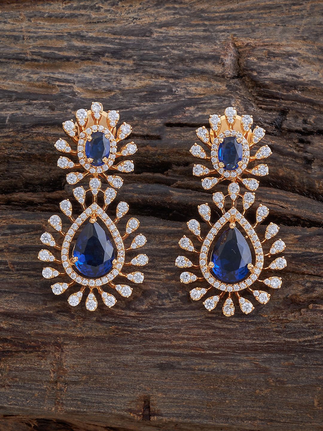 

Kushal's Fashion Jewellery Gold Plated Cubic Zirconia Teardrop Shaped Drop Earrings