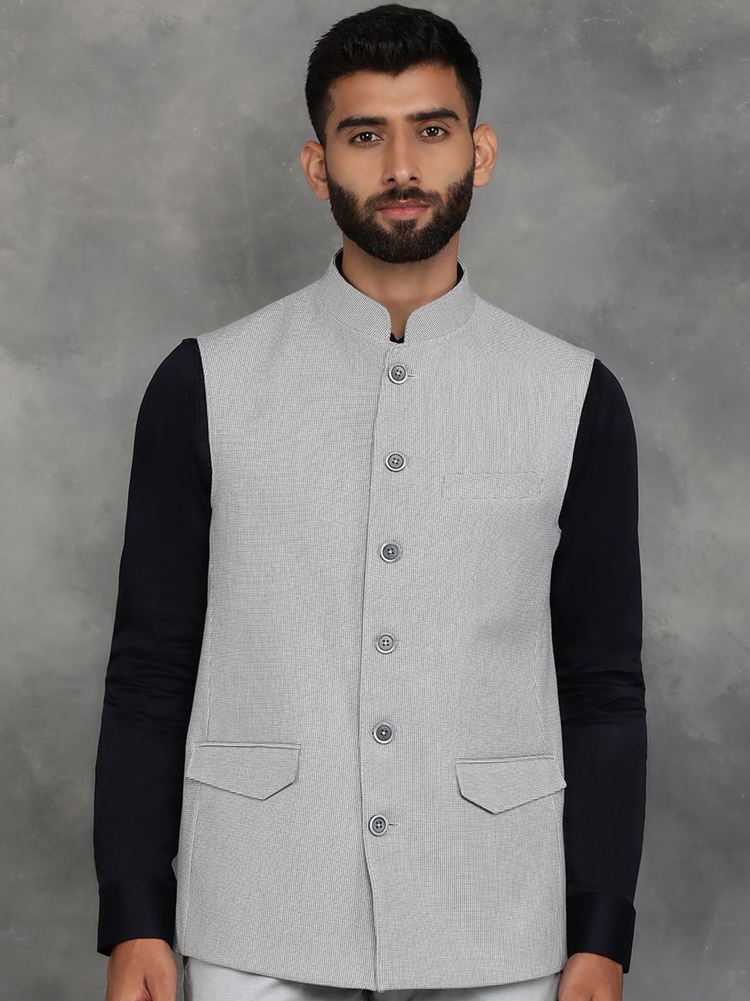 

JADE BLUE Men Geometric Checked Tailored Jacket, Grey