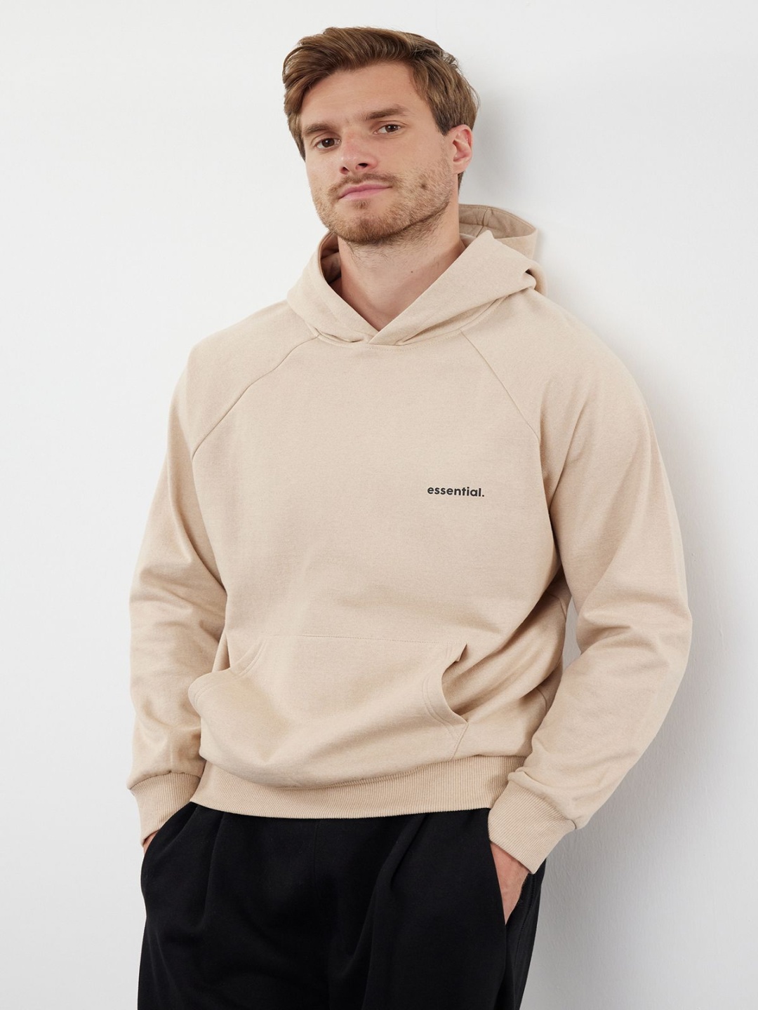 

Trendyol Men Solid Hood Cotton Pullover Sweatshirt, Beige