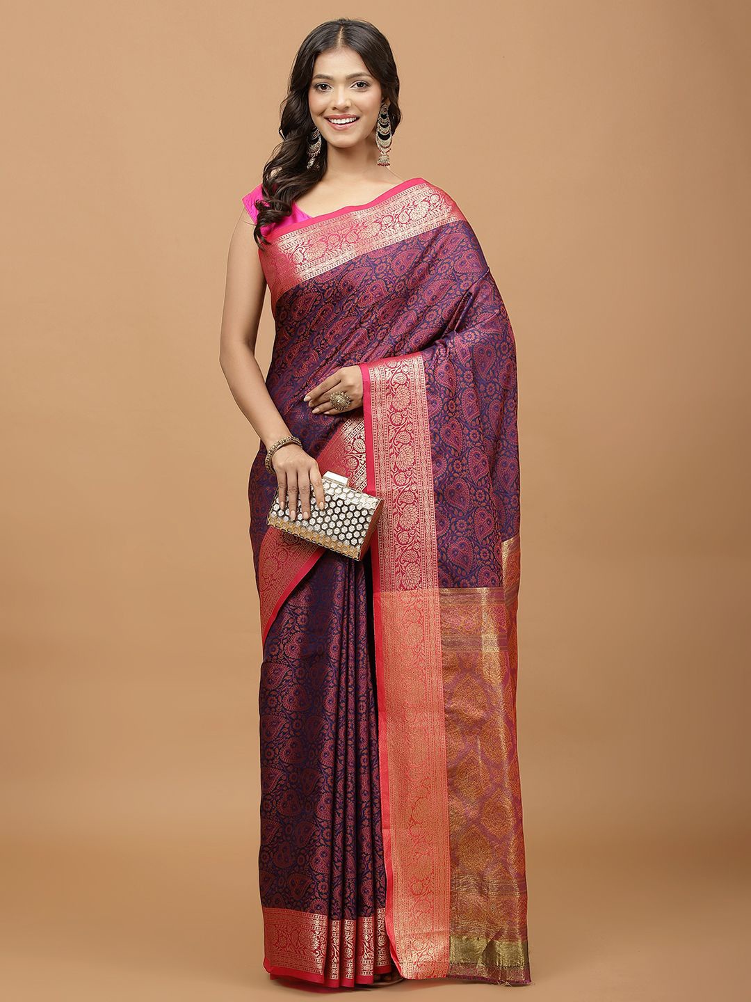 

Meena Bazaar Woven Design Zari Saree, Navy blue