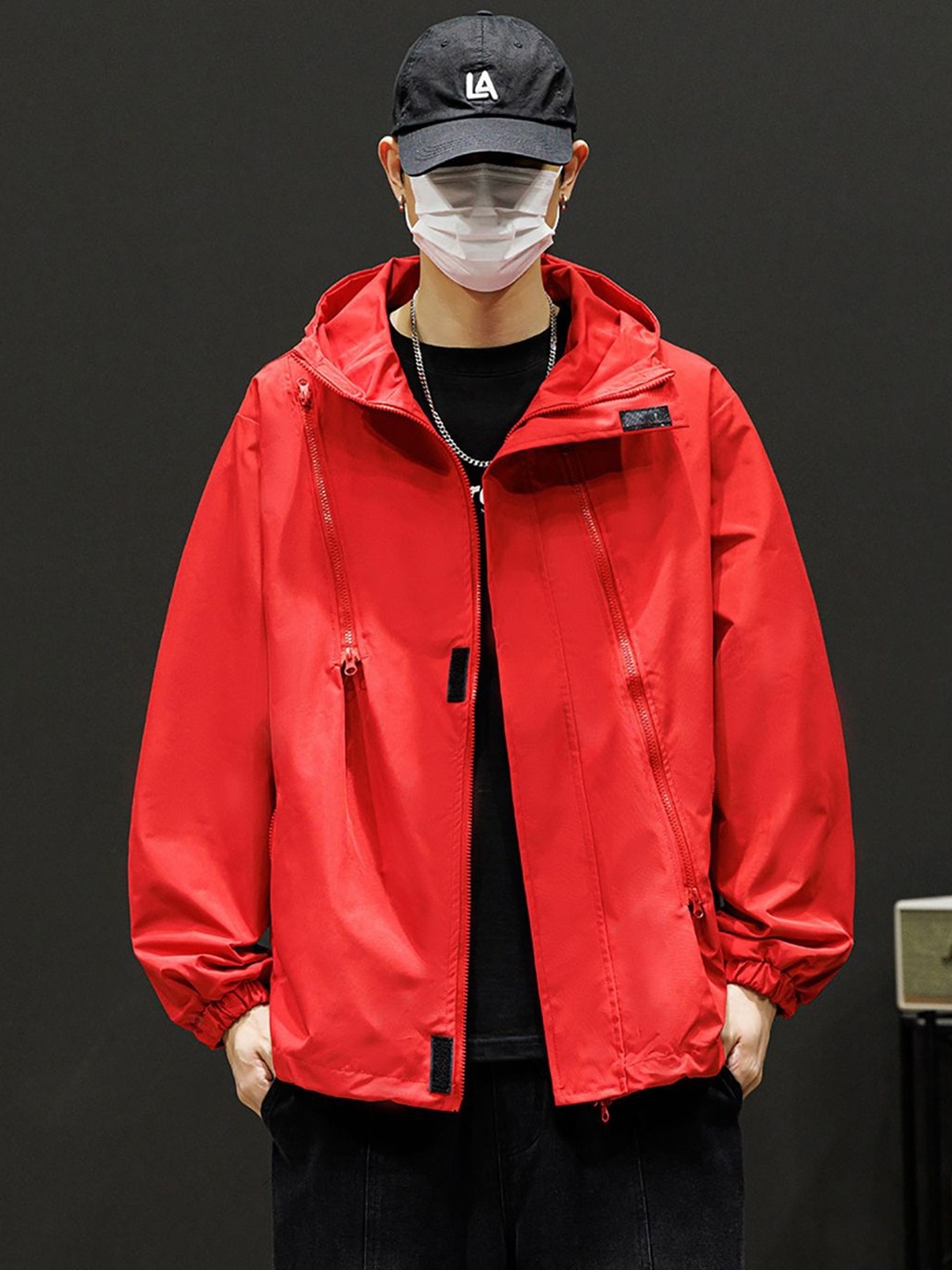 

StyleCast x Revolte Men Hooded Open Front Jacket, Red