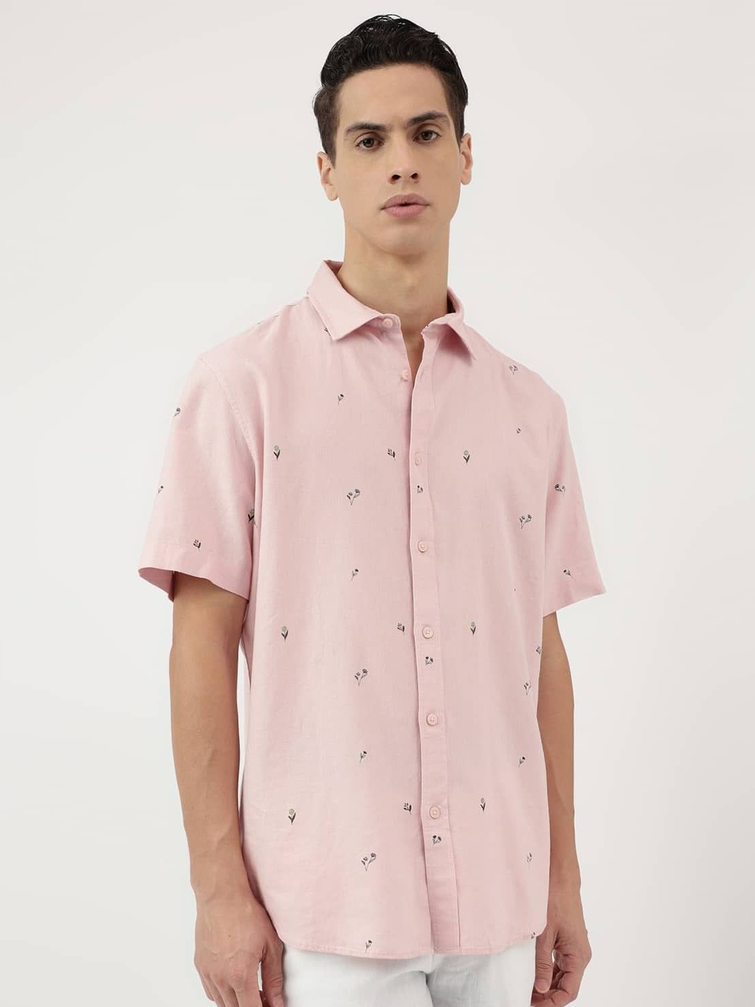 

Marks & Spencer Men Spread Collar Floral Printed Linen Blend Relaxed Fit Casual Shirt, Pink