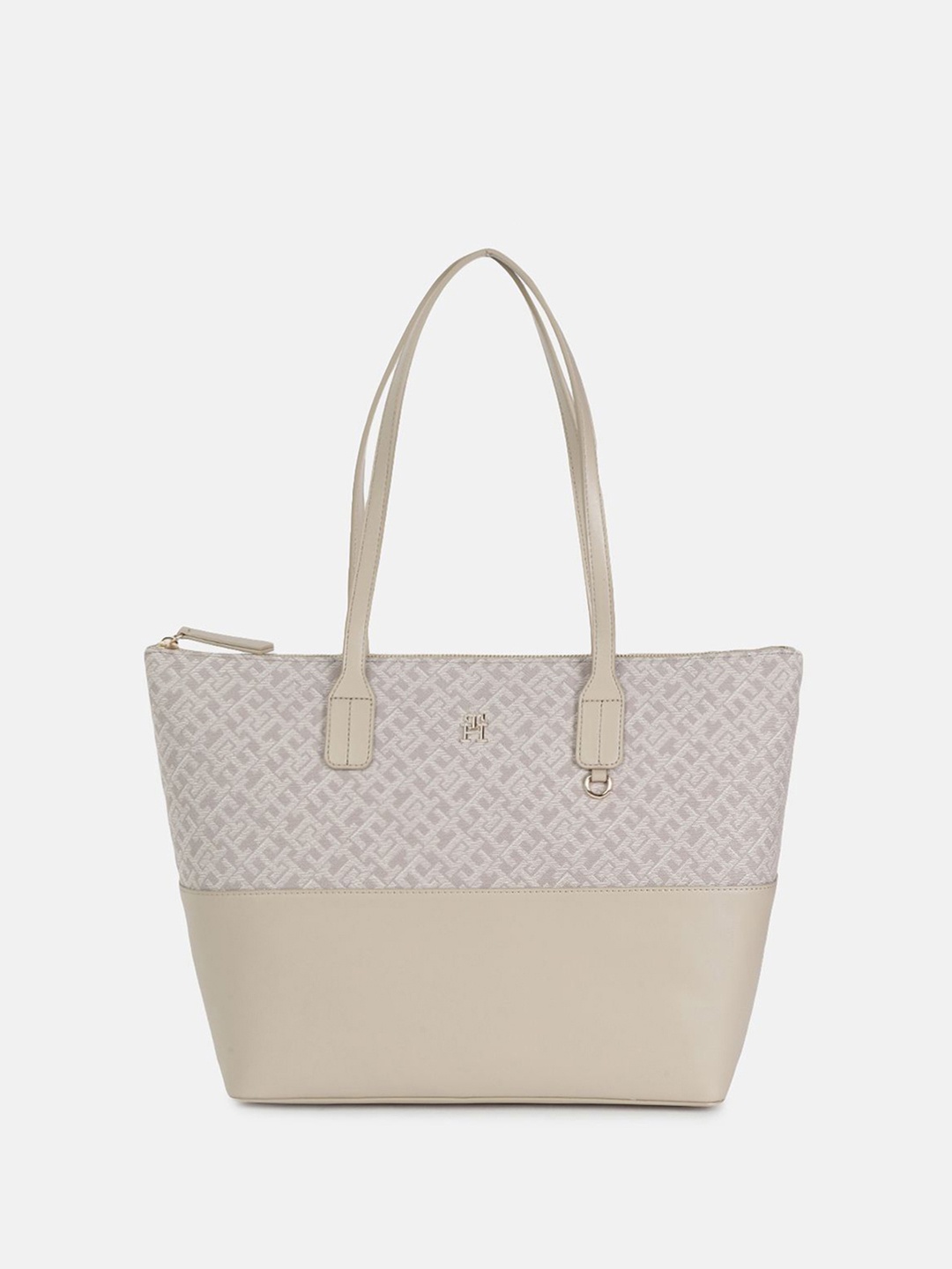 

Tommy Hilfiger Structured Tote Bag with Cut Work, Beige