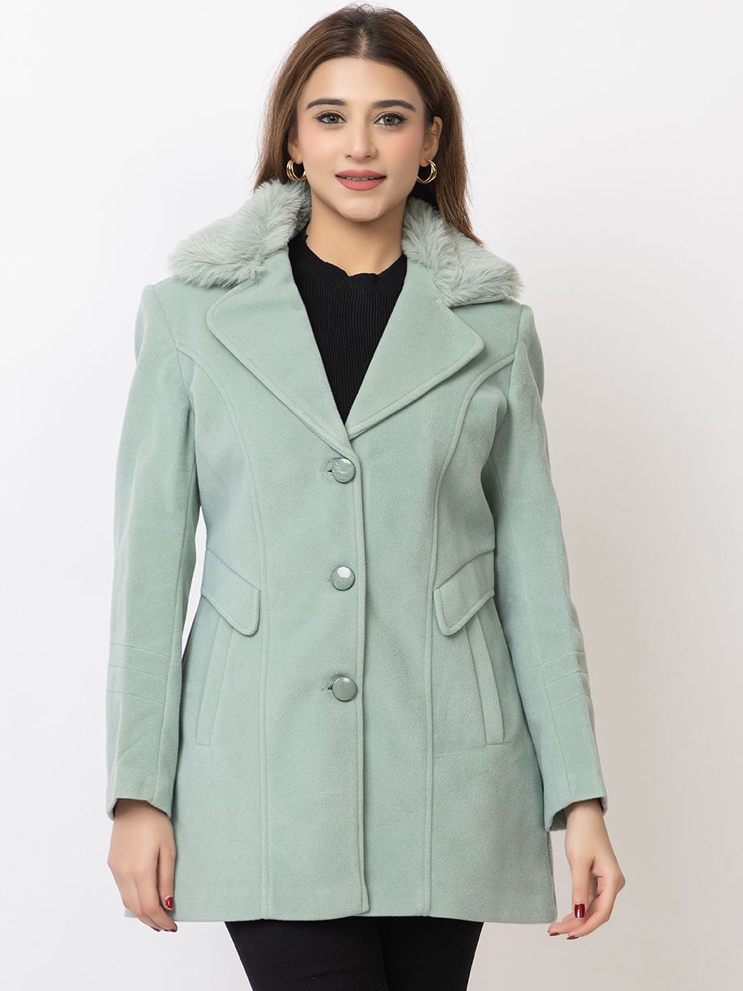 

Lady Leaf Winter Wear Tweed Led Flock Coat, Lime green