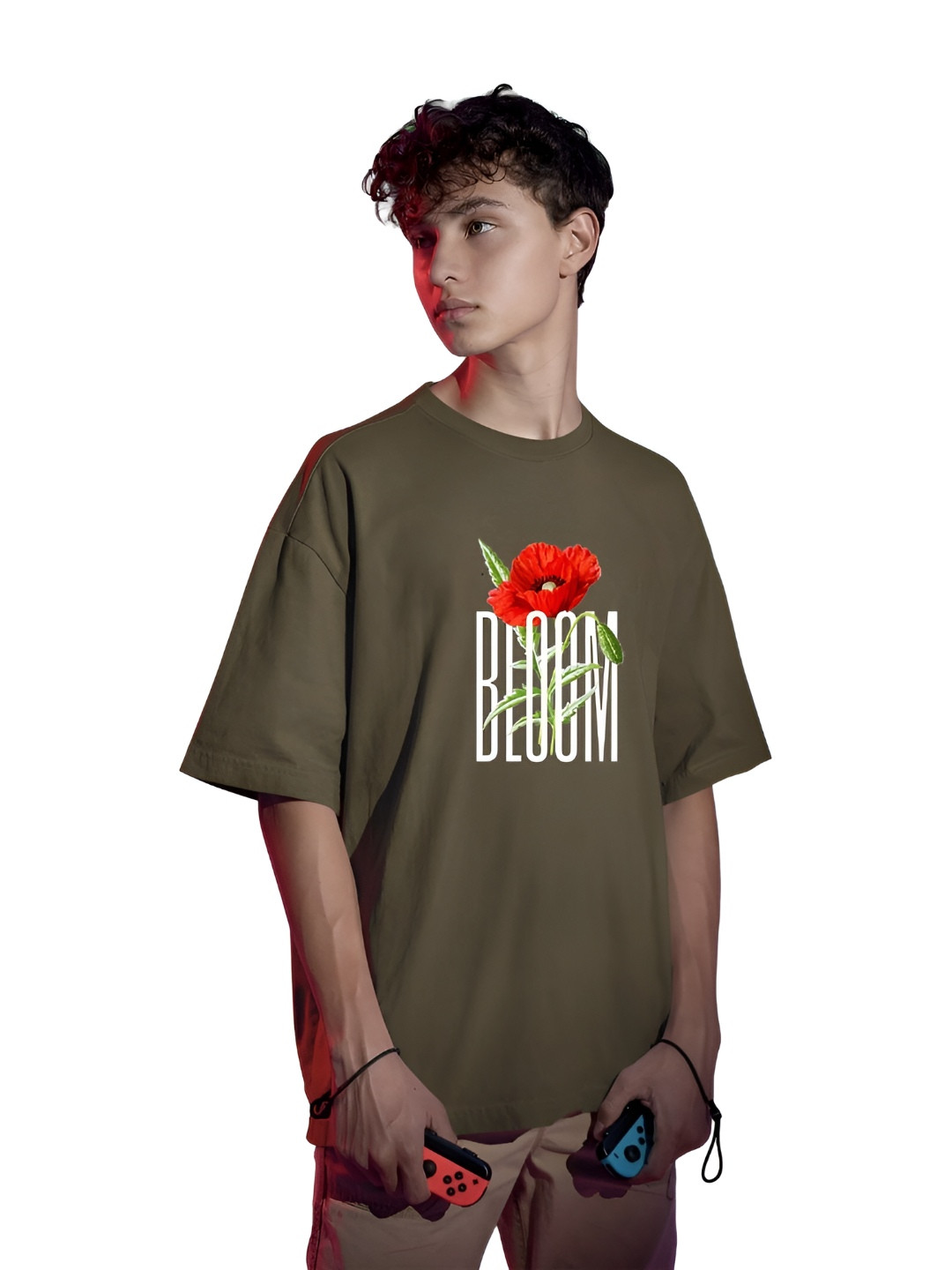 

TBS- THE BARGAIN STREET Men Bio Finish Typography Printed Cotton Oversized T-shirt, Olive