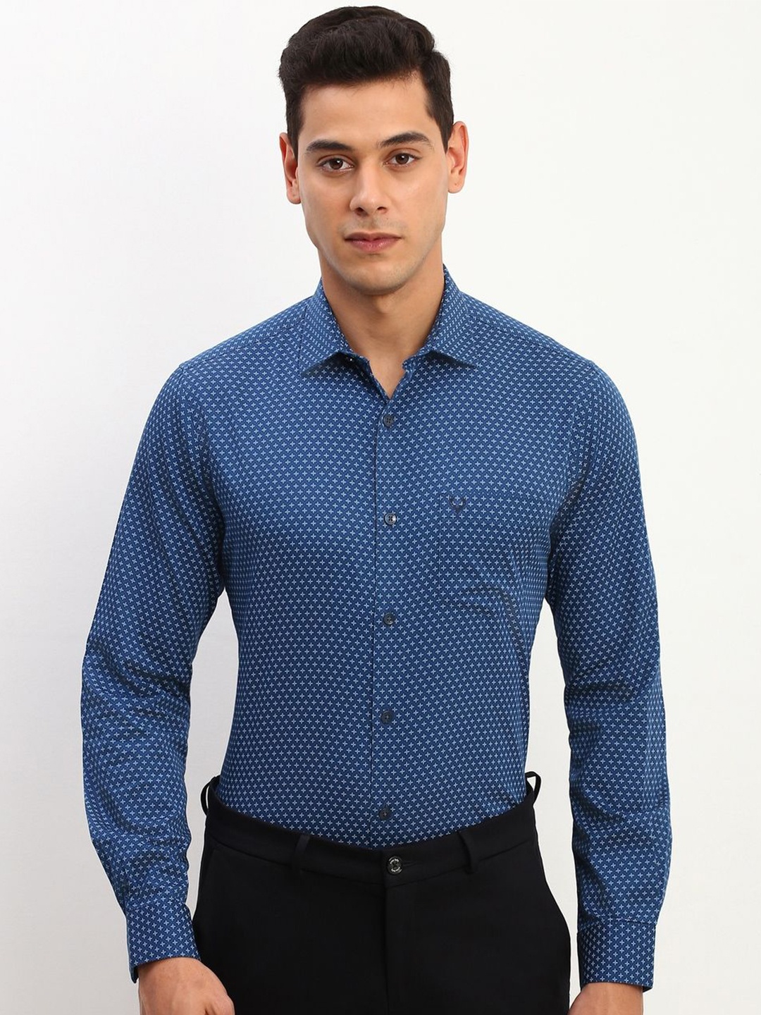 

Allen Solly Men Spread Collar Micro Ditsy Printed Cotton Slim Fit Formal Shirt, Blue