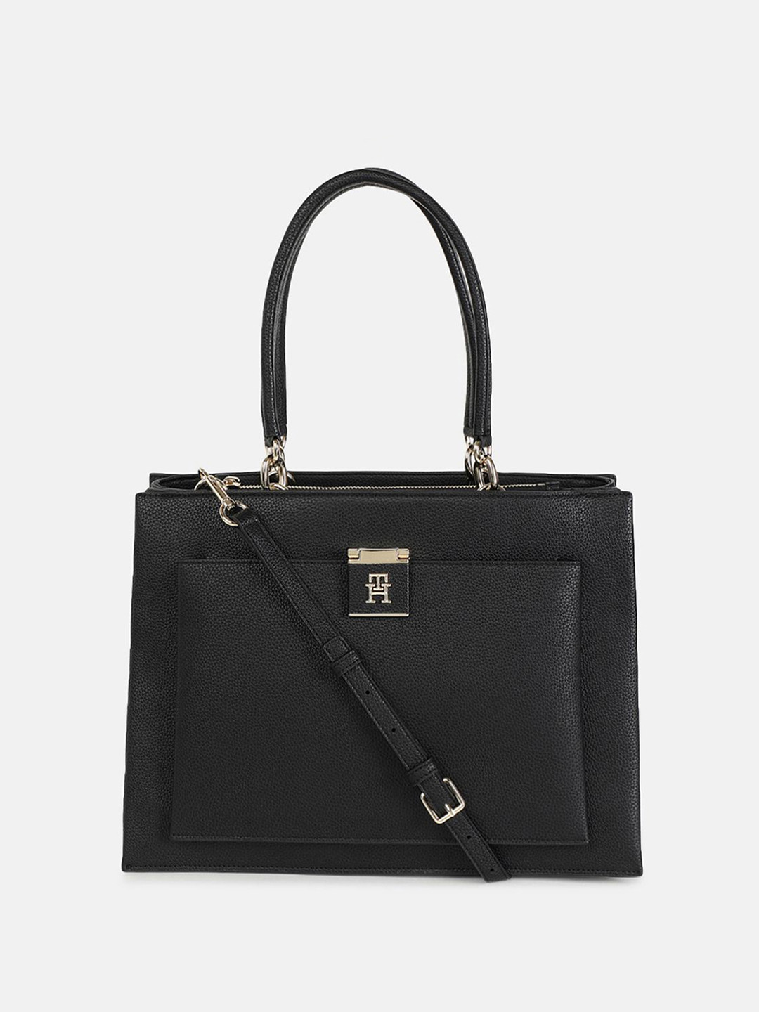 

Tommy Hilfiger Women Textured Structured Tote Bag with Applique, Black