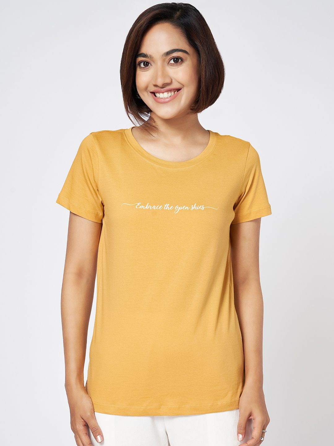 

Honey by Pantaloons Women Round Neck Pure Cotton Top, Yellow