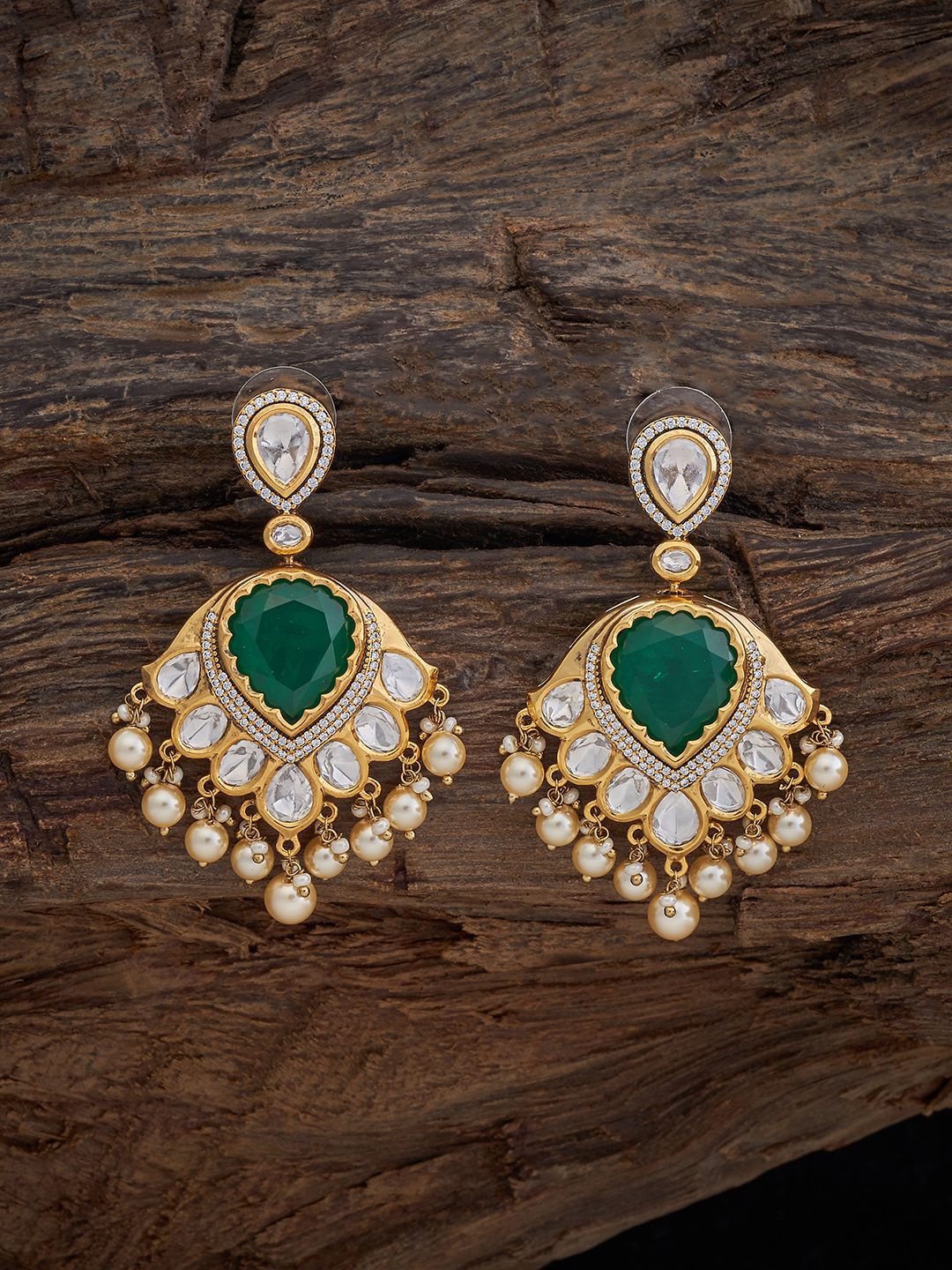 

Kushal's Fashion Jewellery Kundan Teardrop Shaped Drop Earrings, Green