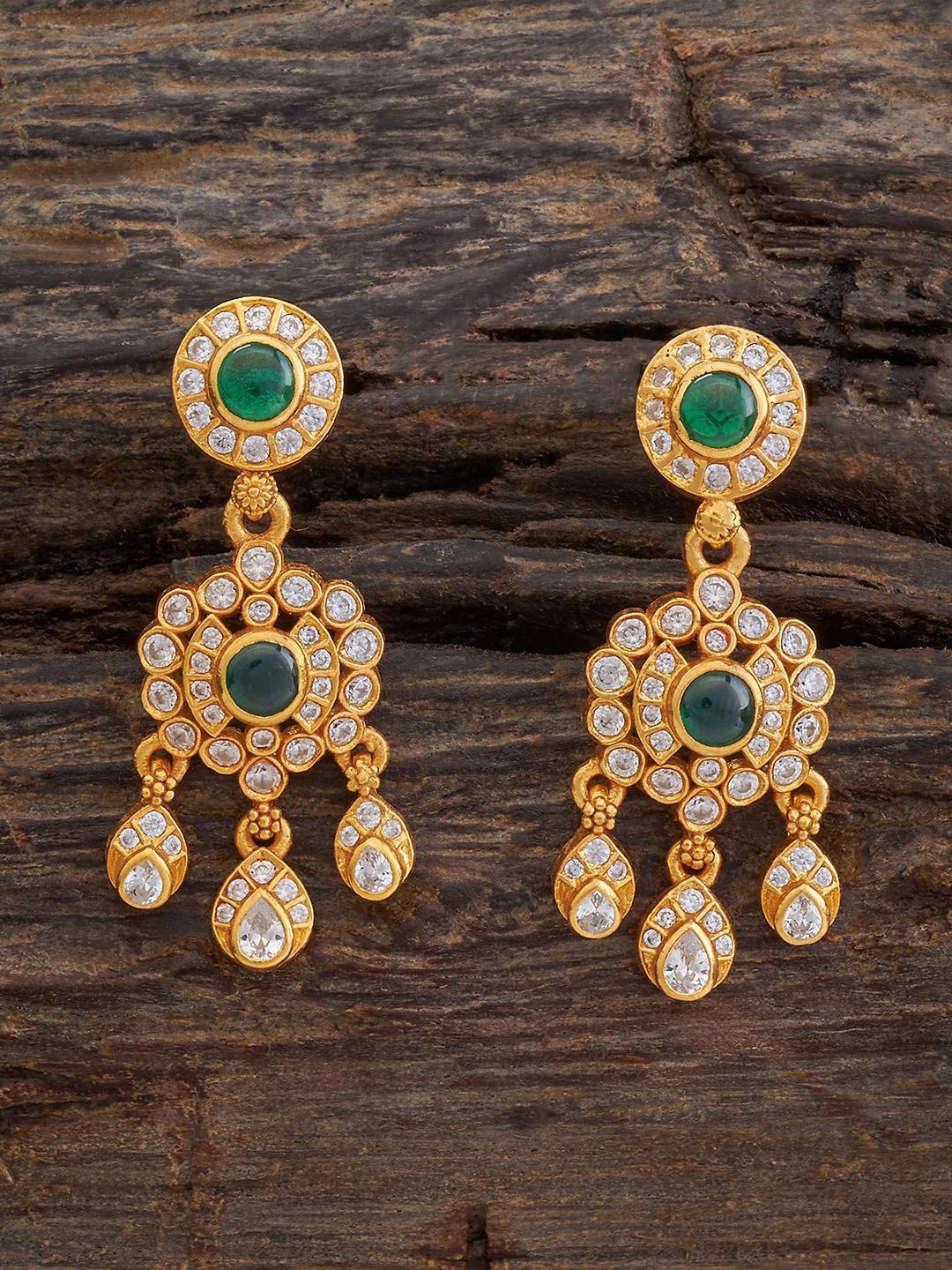 

Kushal's Fashion Jewellery 92.5 Pure Silver Gold-Plated Classic Drop Earrings, Green