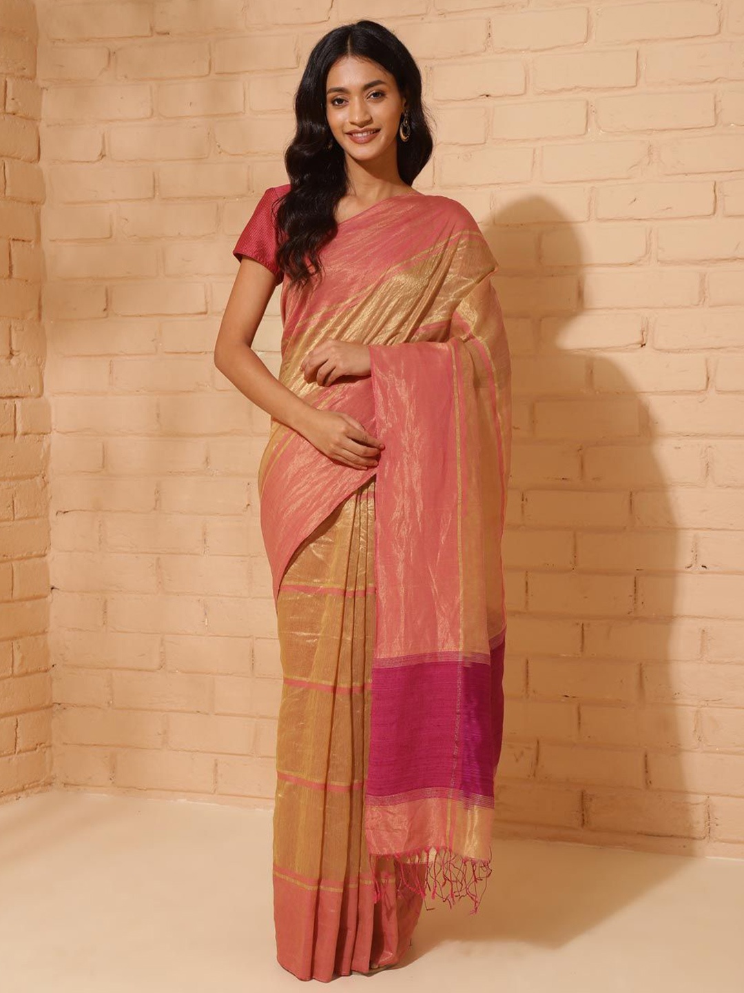 

Fabindia Woven Design Zari Saree, Gold