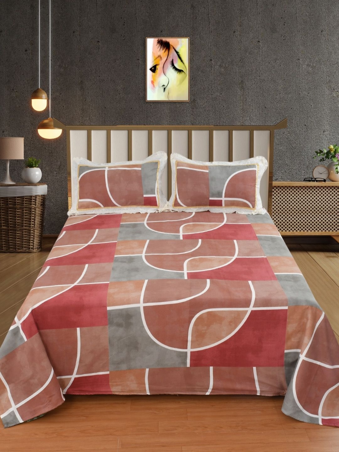 

BELVOSTUM Red & White 250 TC King Bedsheet with 2 Pillow Covers