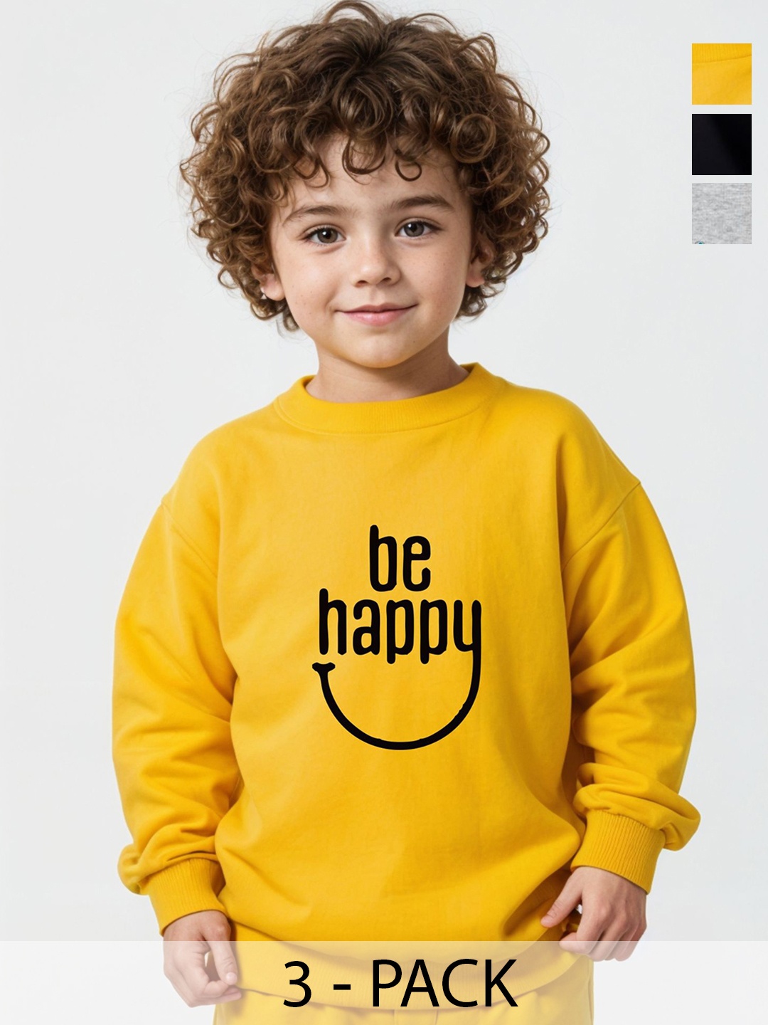 

x2o Unisex Kids Pack Of 3 Typography Printed Round Neck Cotton Pullover Sweatshirts, Yellow