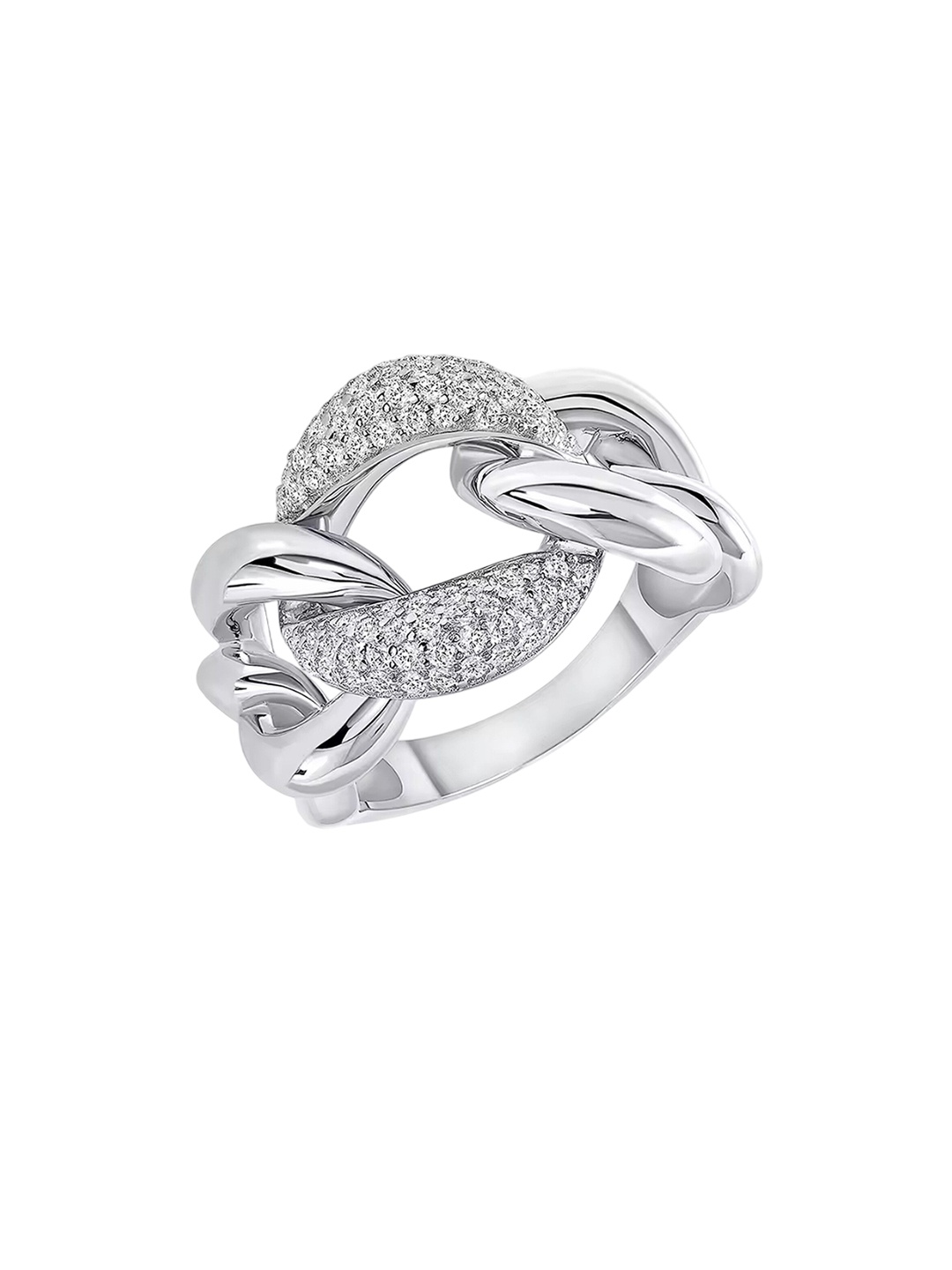 

Heer Collection Silver Plated American Diamond Stone Studded Finger Ring