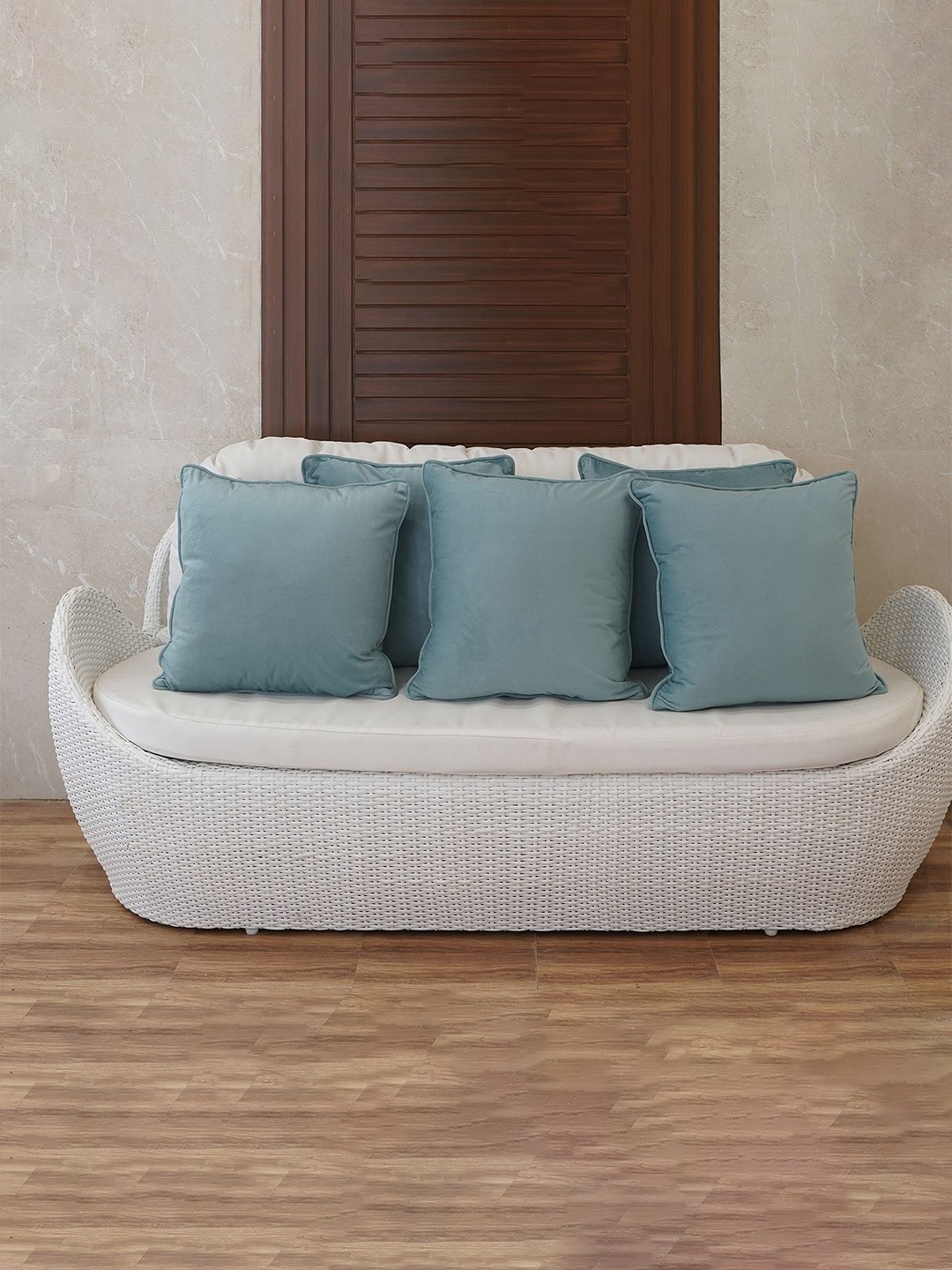 

SANSKRUTIHOMES Blue Set of 5 Velvet Square Cushion Covers