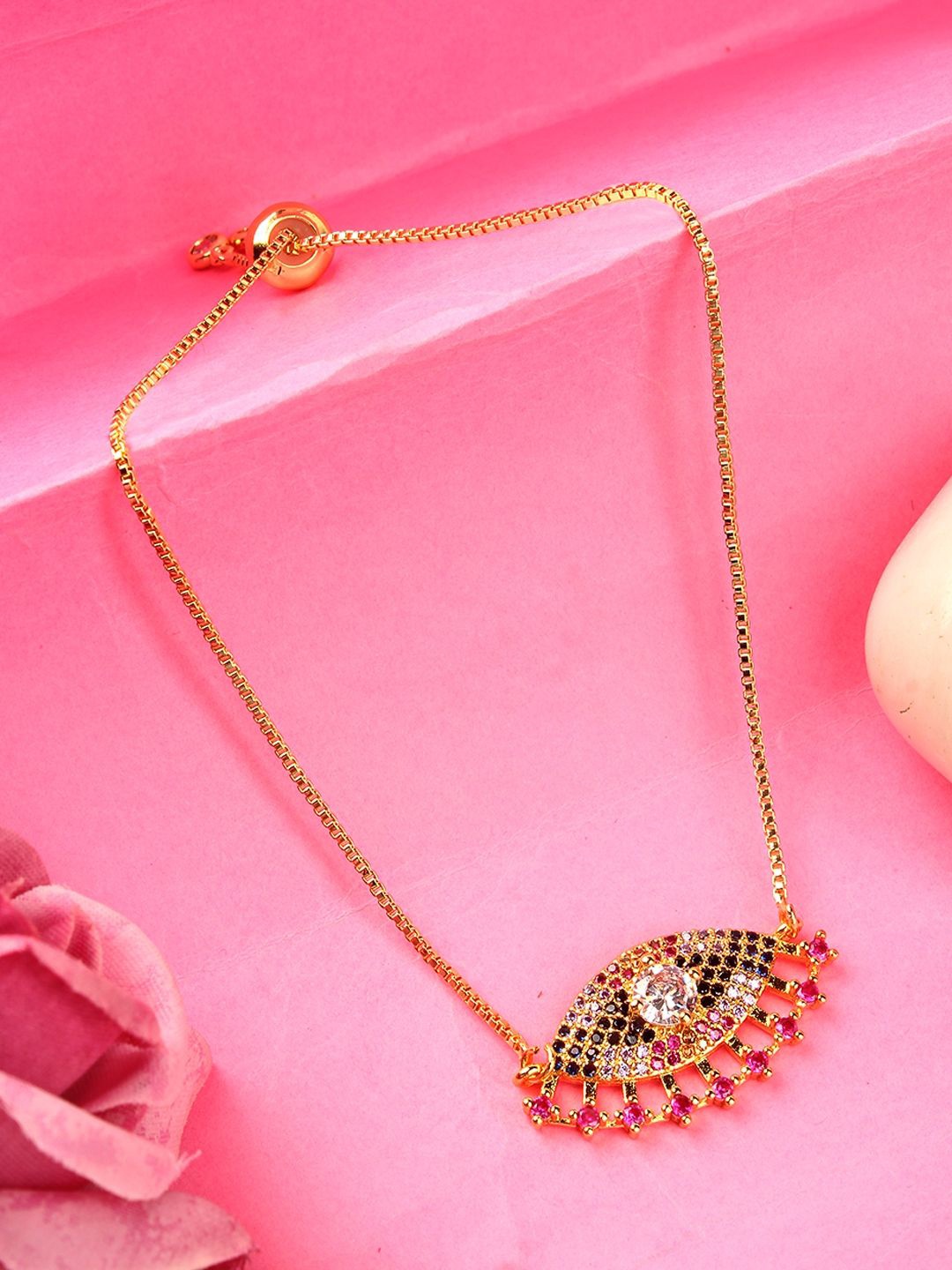 

KPOP Gold-Plated Enamelled Stone Studded Charm Bracelet