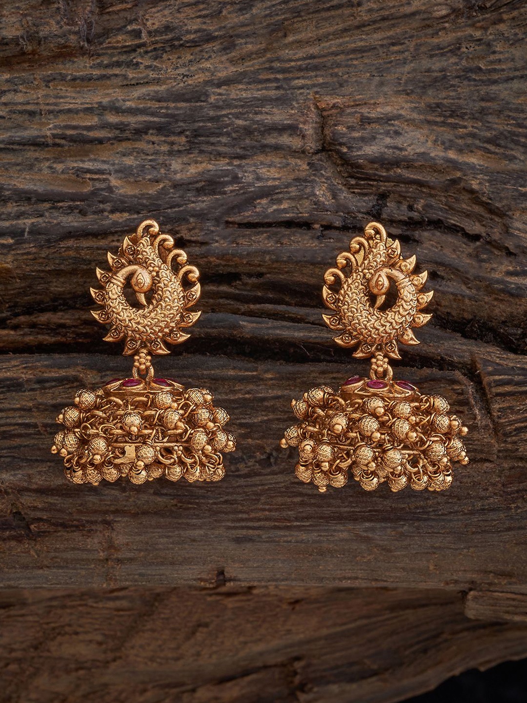 

Kushal's Fashion Jewellery Gold-Plated Stones Studded Dome Shaped Jhumkas