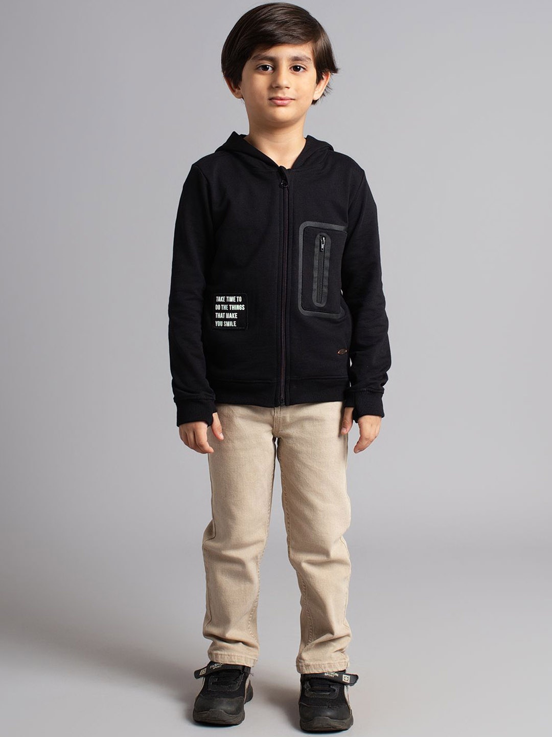 

Ed-a-Mamma Boys Typography Outdoor Open Front Jacket, Black