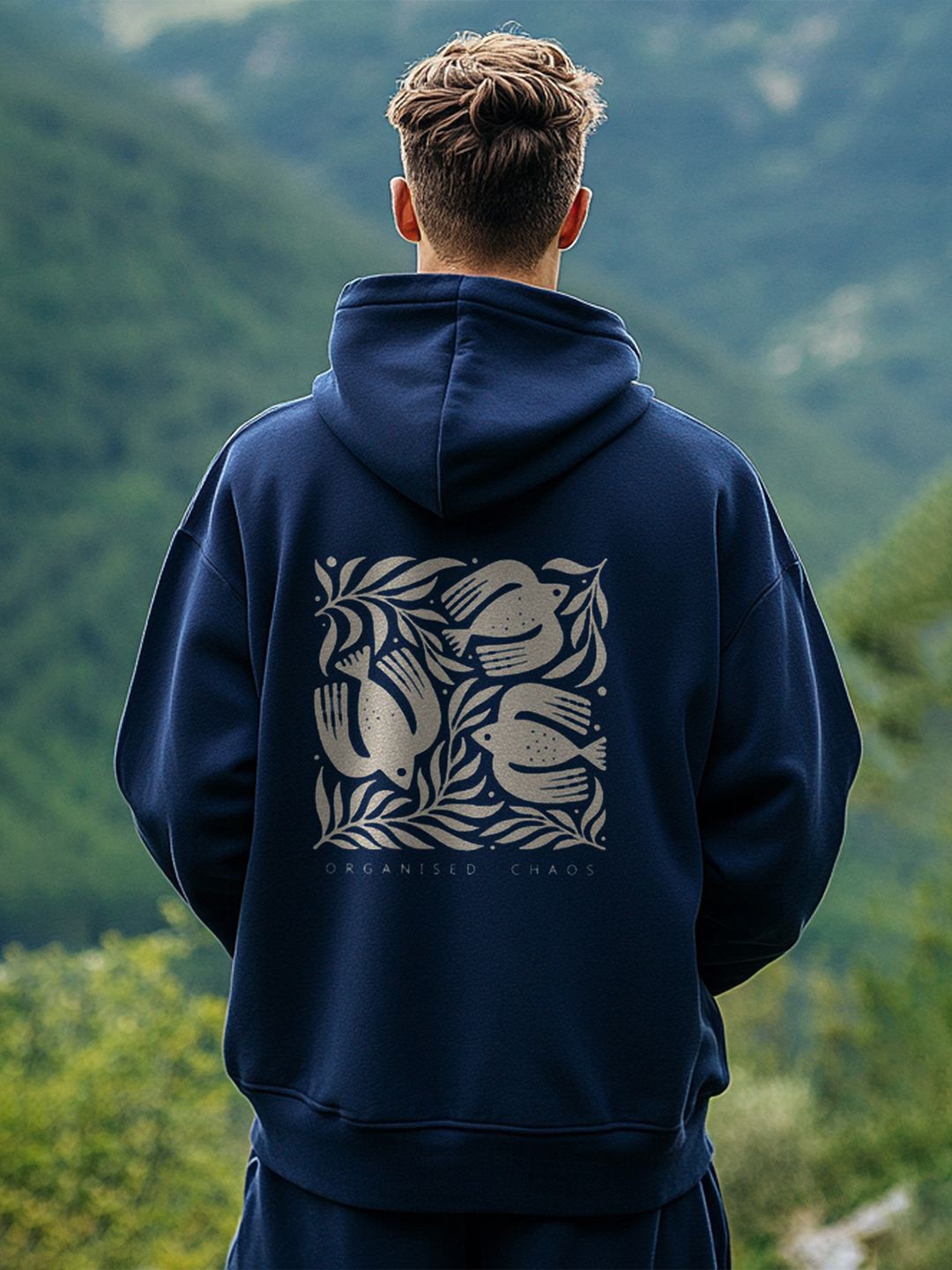 

NOBERO Men Oversized Printed Hooded Sweatshirt, Navy blue