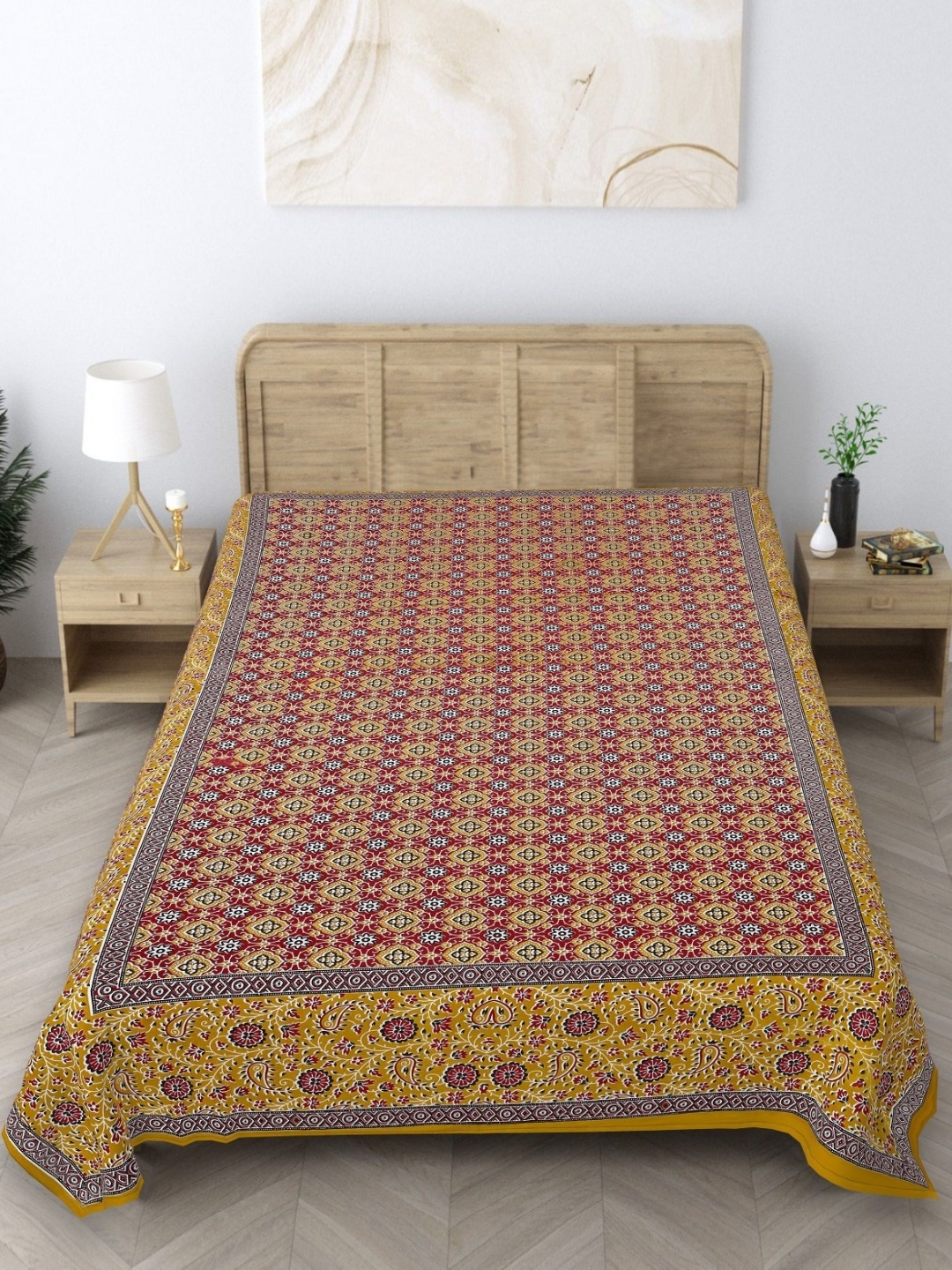 

Texstylers Gold-Toned & Maroon Floral 140 TC Single Bedsheet with Pillow Covers