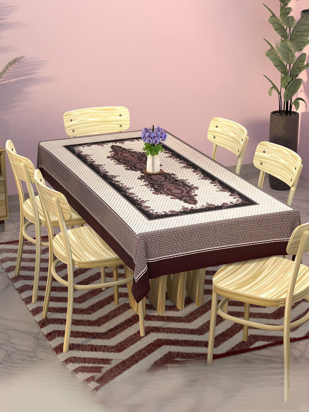 

Kuber Industries Cream-Coloured & Black Printed Cotton 6-Seater Table Cover