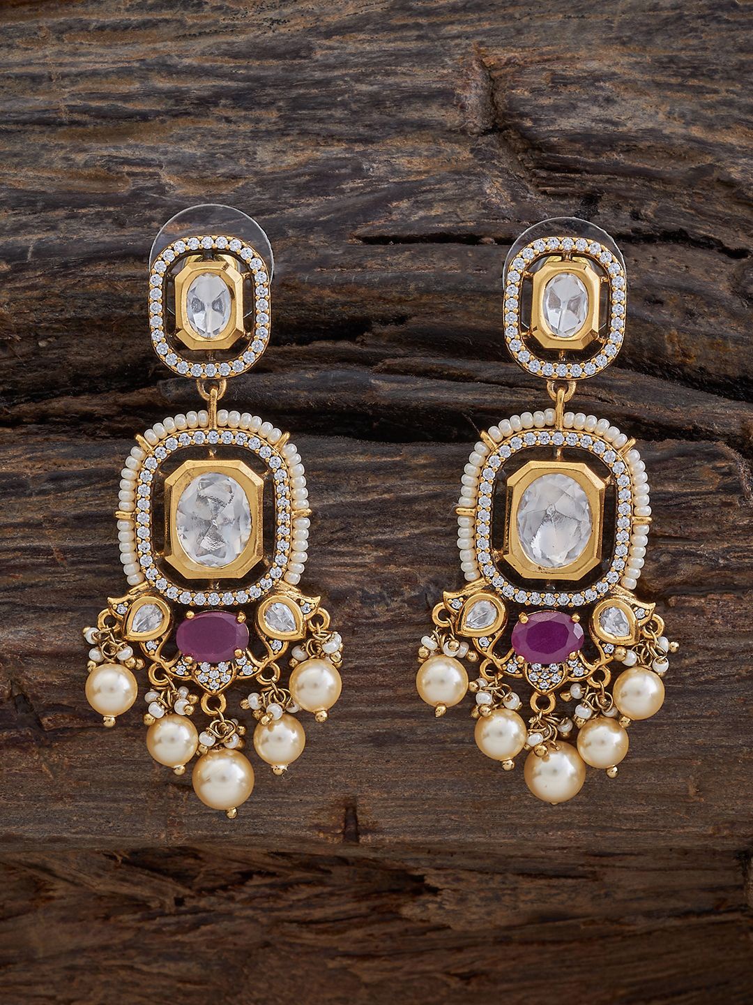 

Kushal's Fashion Jewellery Kundan Square Drop Earrings, Gold