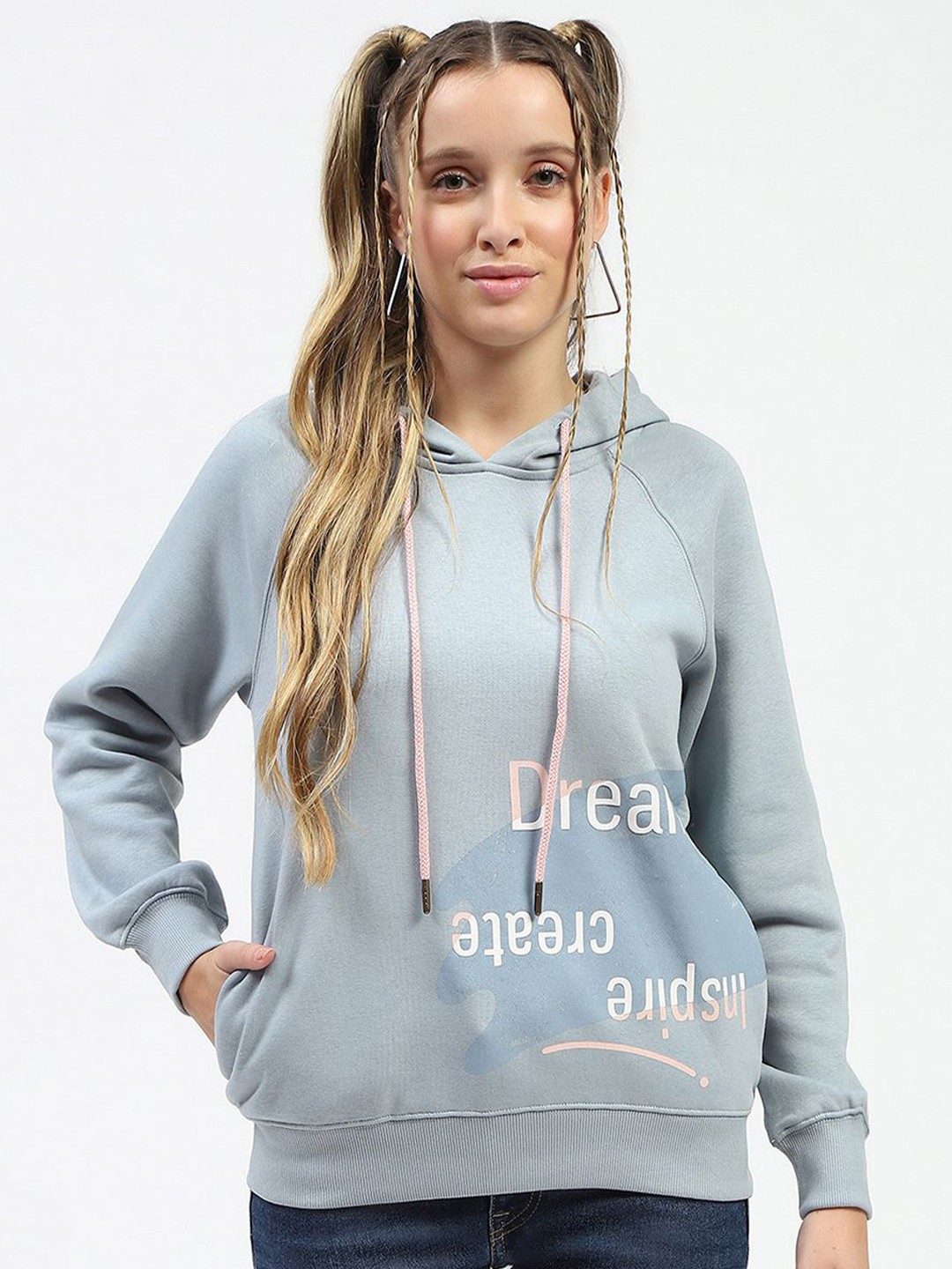 

Madame Women Typography Printed Hood Cotton Pullover Sweatshirt, Blue