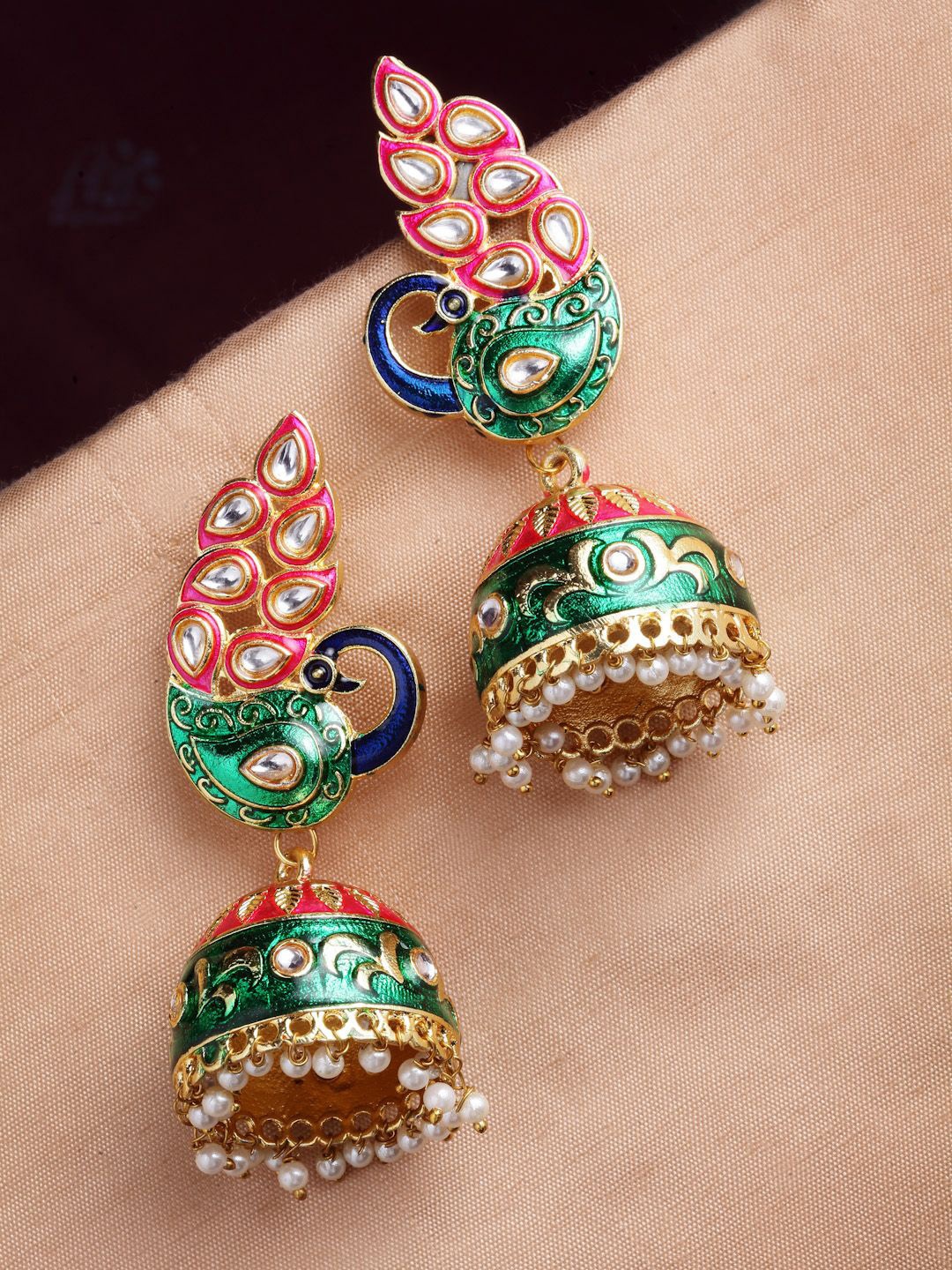 

Anouk Peacock Shaped Jhumkas Earrings, Gold