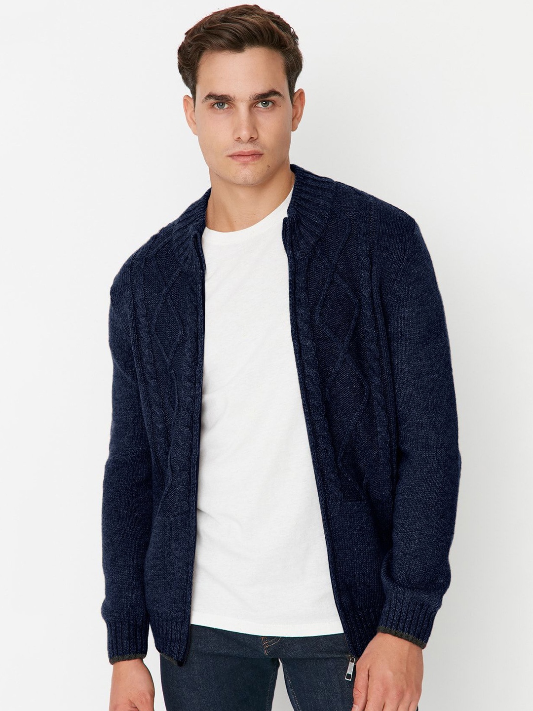 

Trendyol Men Open Knit Cardigan, Navy blue