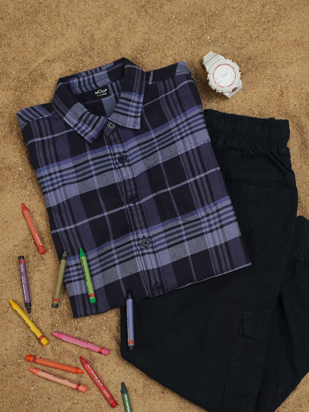 

Hoop Boys Dark Other Checks Slim Fit Shirts, Navy blue