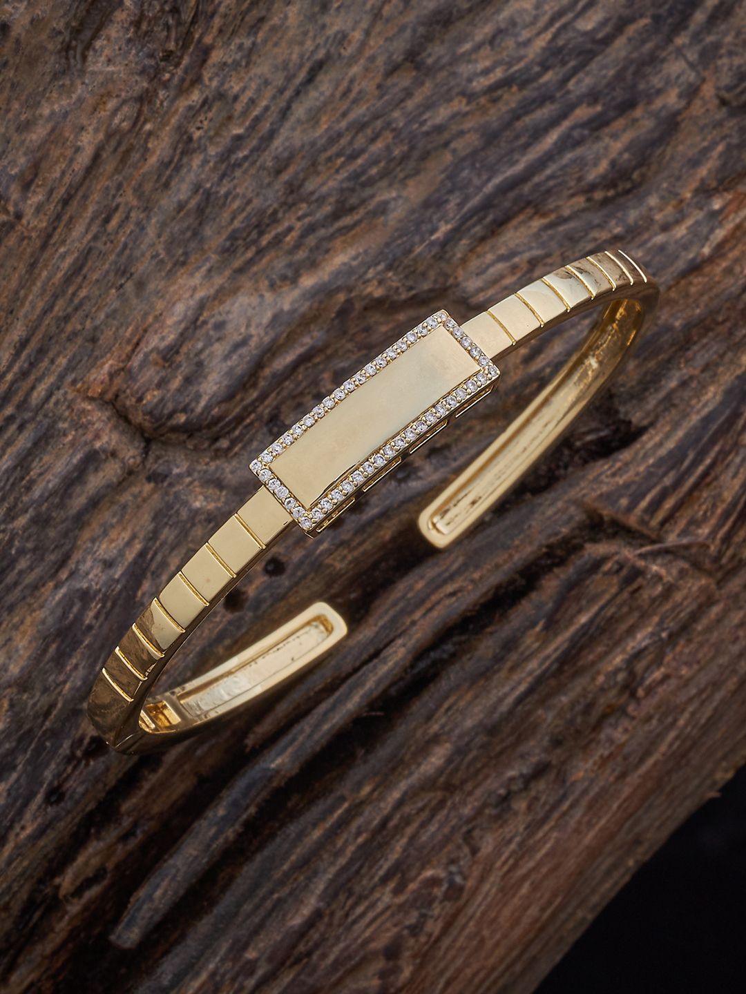 

Kushal's Fashion Jewellery Gold-Plated Cubic Zirconia Studded Kada Bracelet